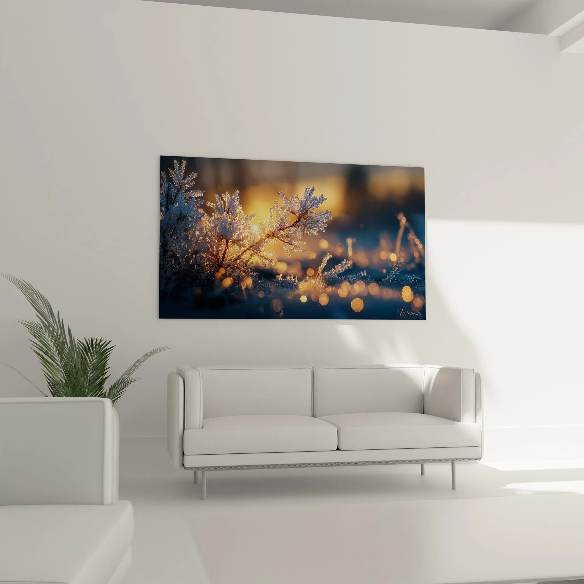 Nahaufnahme Eiskristalle Wandbild, detailreiche Kristallstrukturen mit Lichteffekten