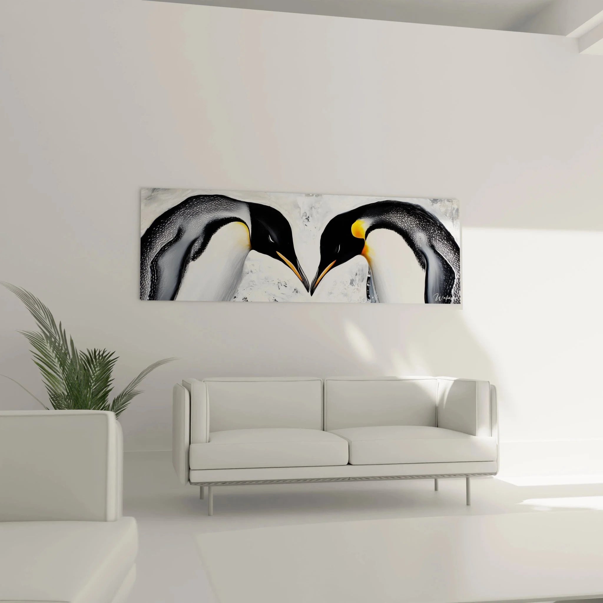 Nahaufnahme Wandbild Pinguine - Detailreiche Tierfotografie Schnäbel berühren sich - Premium Qualität