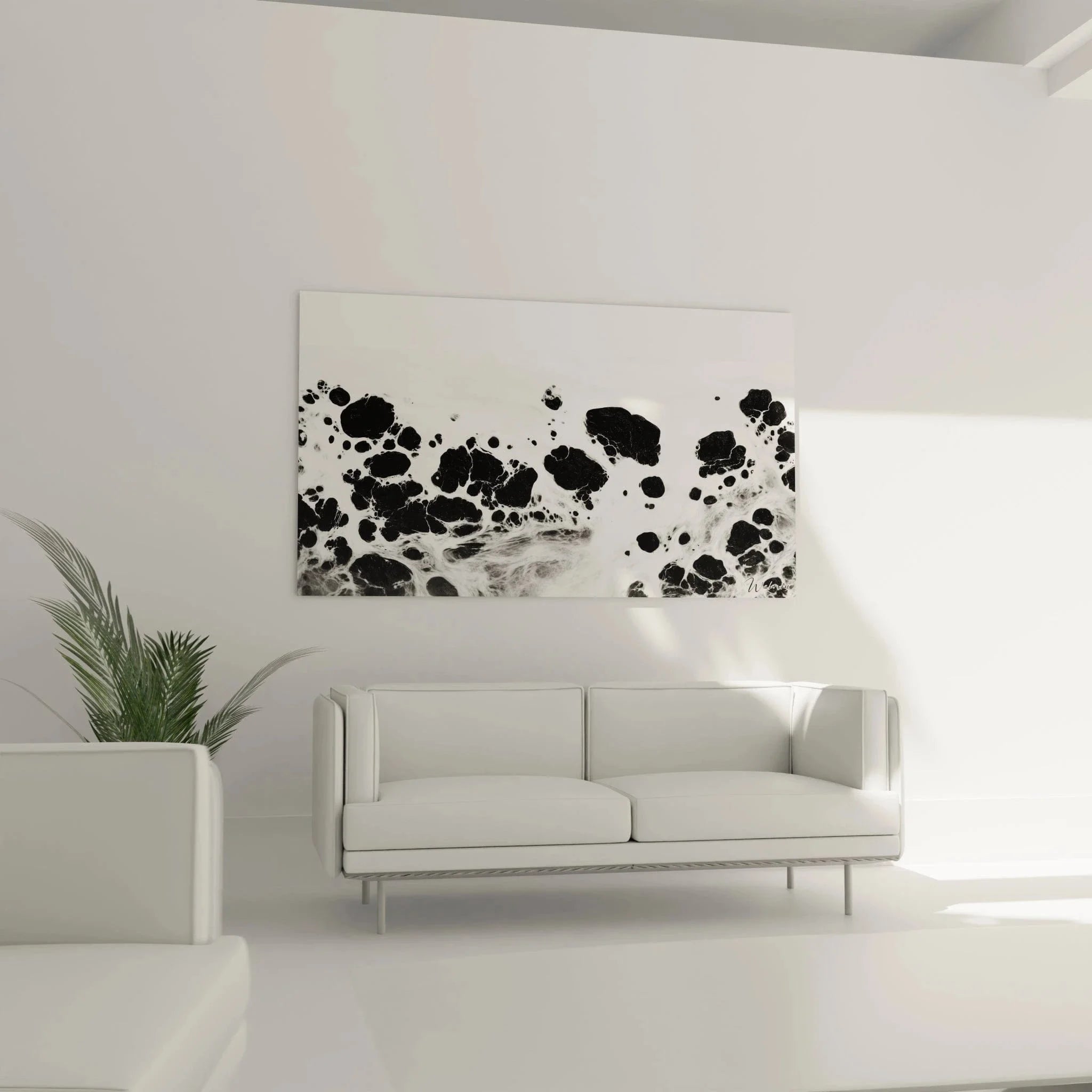 Nahaufnahme schwarze Steine Schaum Textur Wandbild XXL Schwarz-Weiß abstrakte Kunst Detail