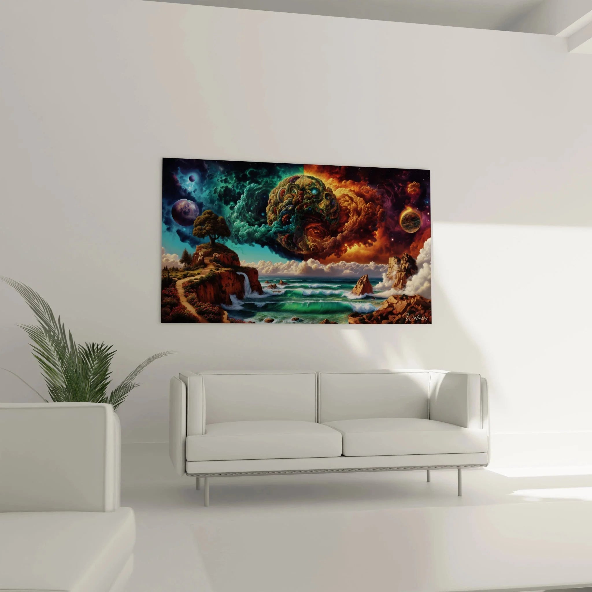 Detailansicht surrealer Kosmos mit organischen Strukturen, surrealistische Kunstwerke Nahaufnahme