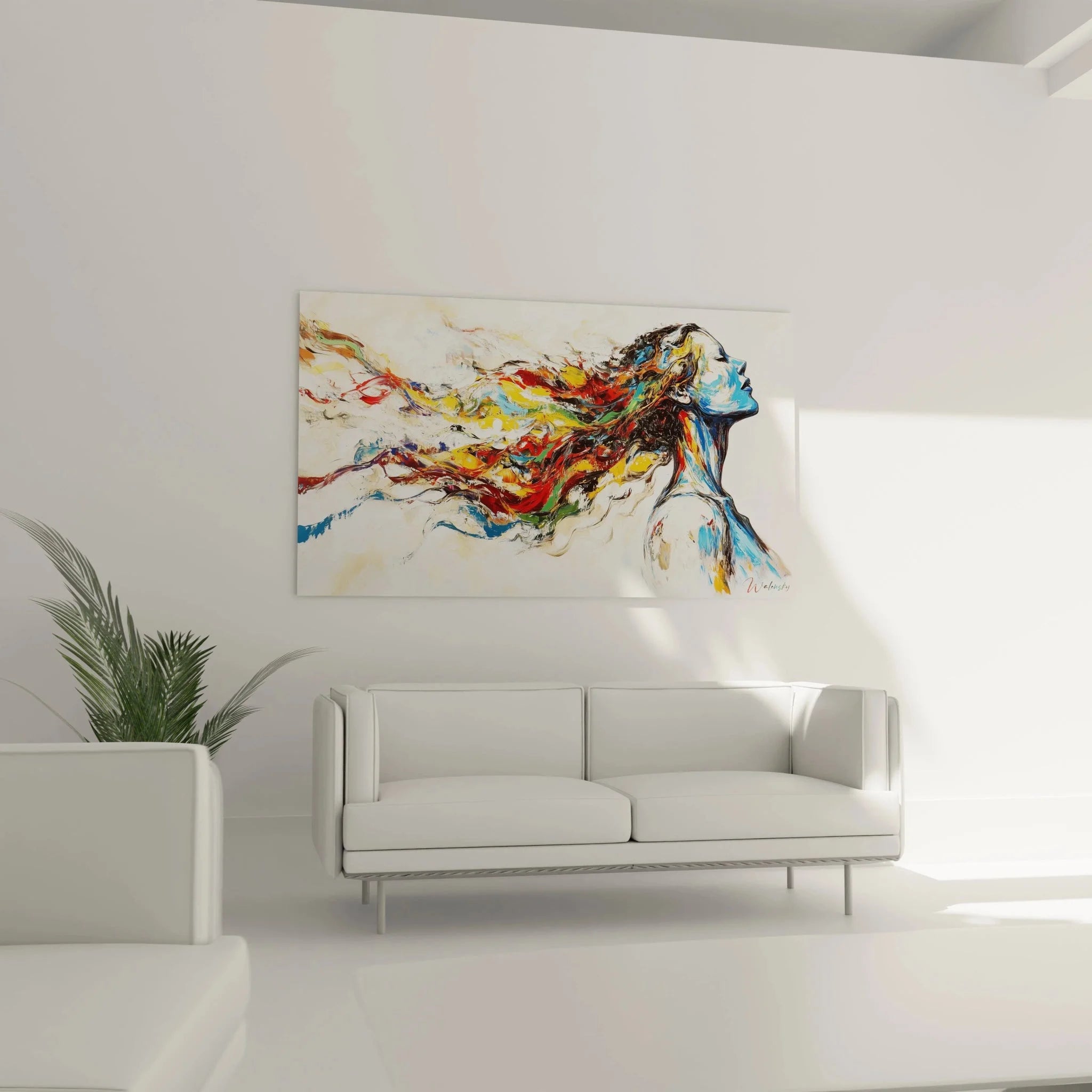 Nahaufnahme Wandbild abstrakte Frau - expressive Farbdetails zeitgenössische Malerei