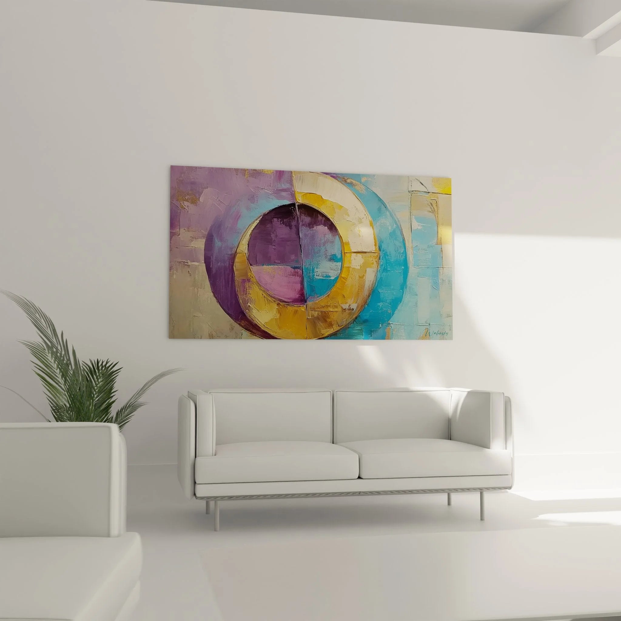 Nahaufnahme Wandbild abstrakte Kreise strukturierte Malerei-Optik Pinselstruktur Detail