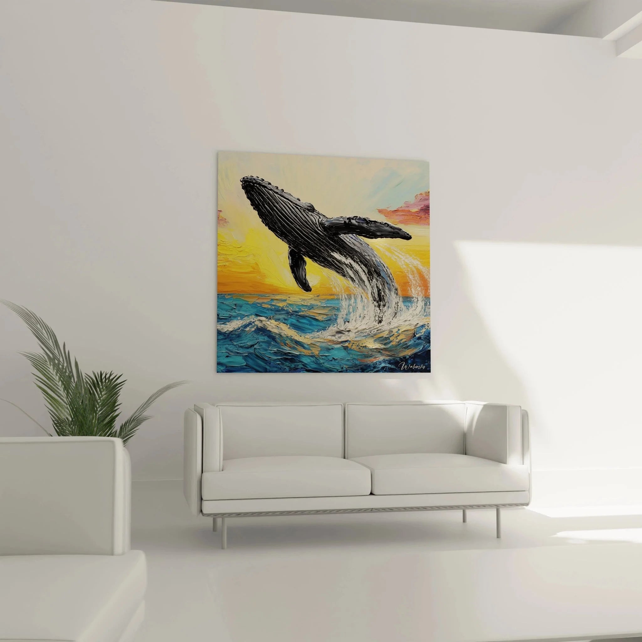 Nahaufnahme Wandbild Buckelwal Details - Hochwertige Leinwand Meereskunst