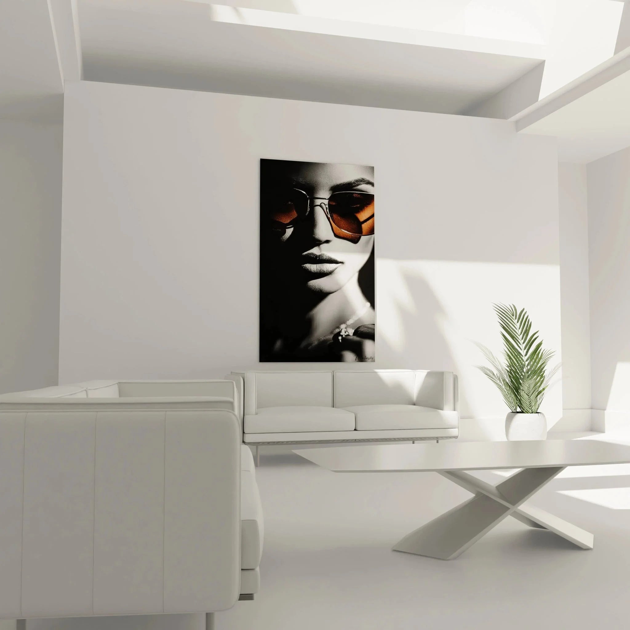 Nahaufnahme Wandbild Portrait Frau elegante Gesichtszüge Sonnenbrille Details