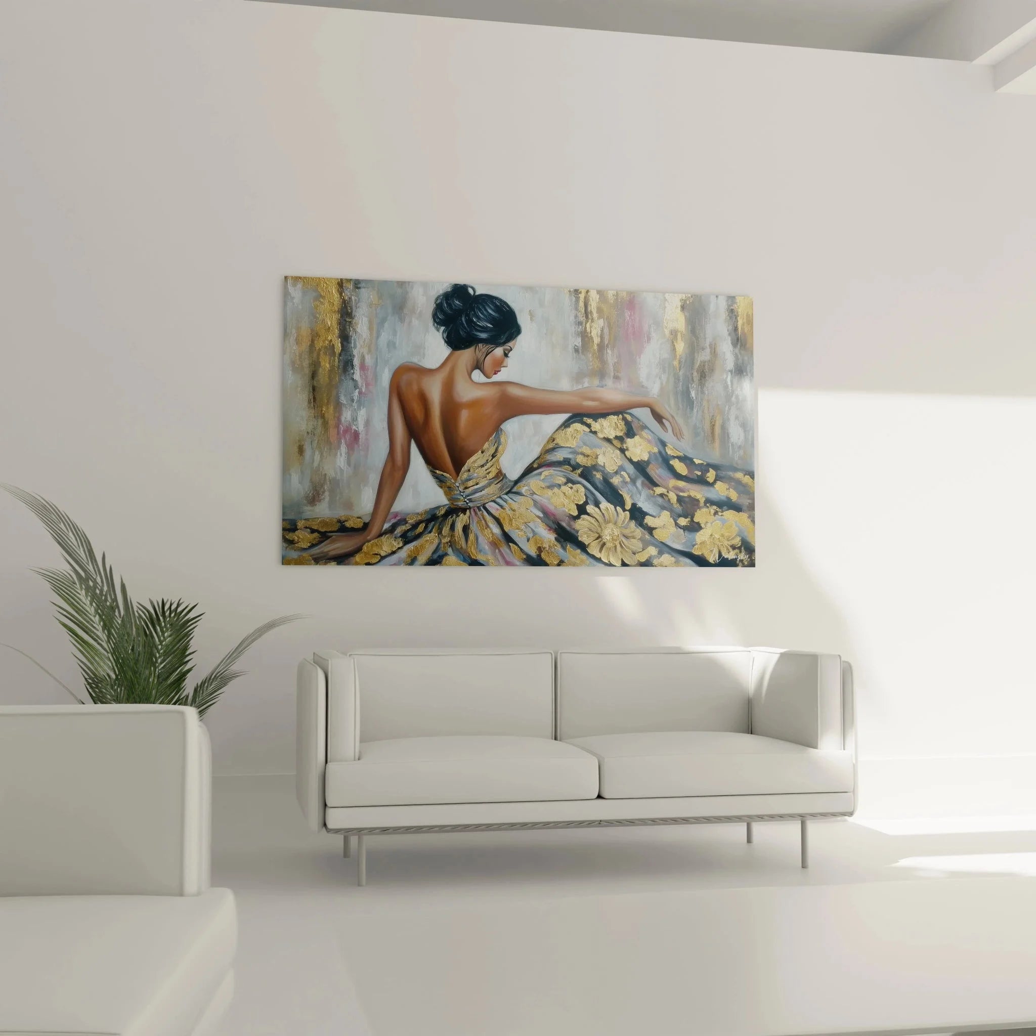 Nahaufnahme Wandbild goldbestickte Stoffe - Details feminine Eleganz Kunstdruck