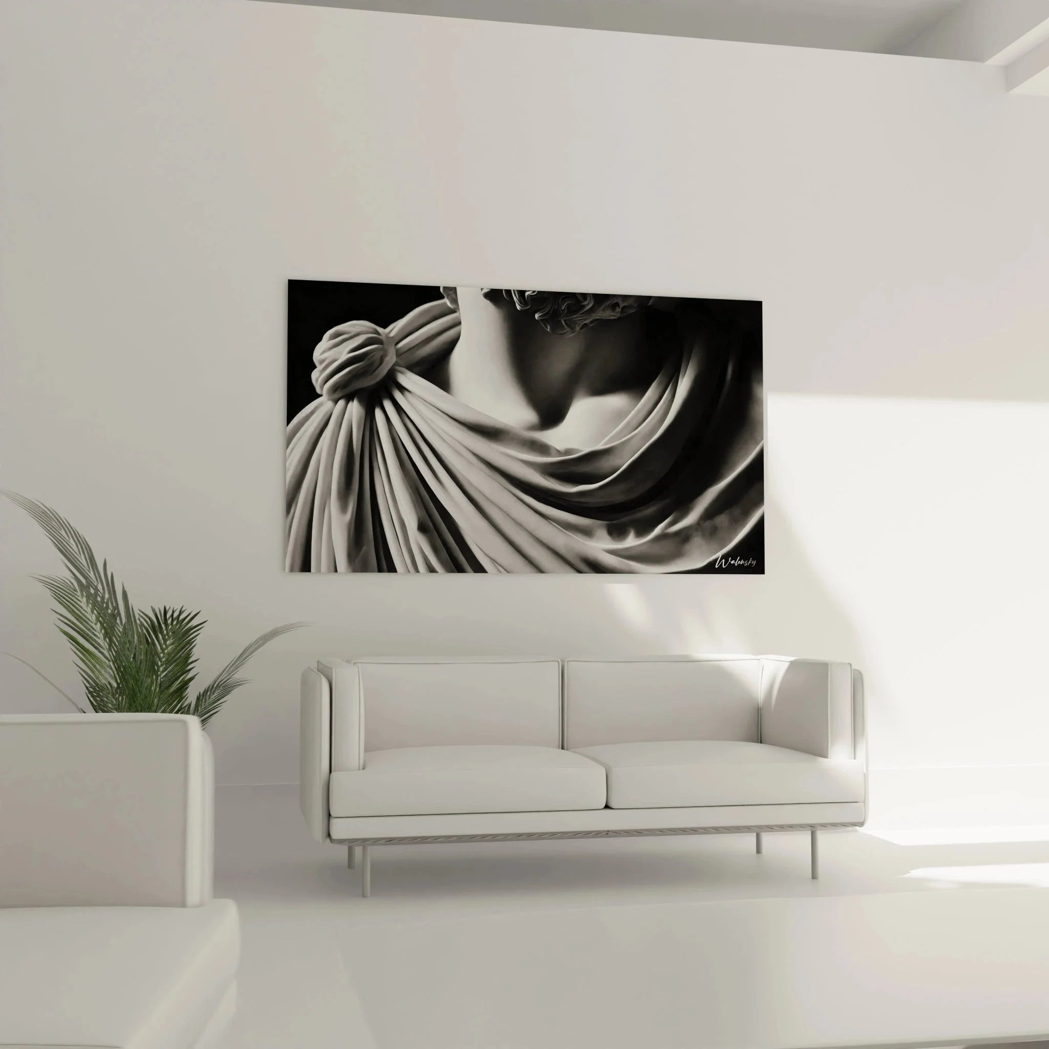 Nahaufnahme Wandbild Skulptur Drapierung schwarz-weiß Fotografie Details Stofffalten abstrakt