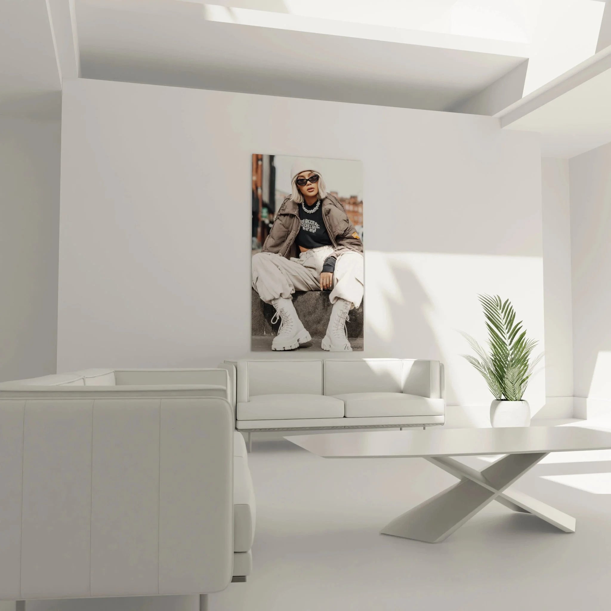 Nahaufnahme Wandbild Streetwear Details blonde Frau Bomberjacke Street Style Mode