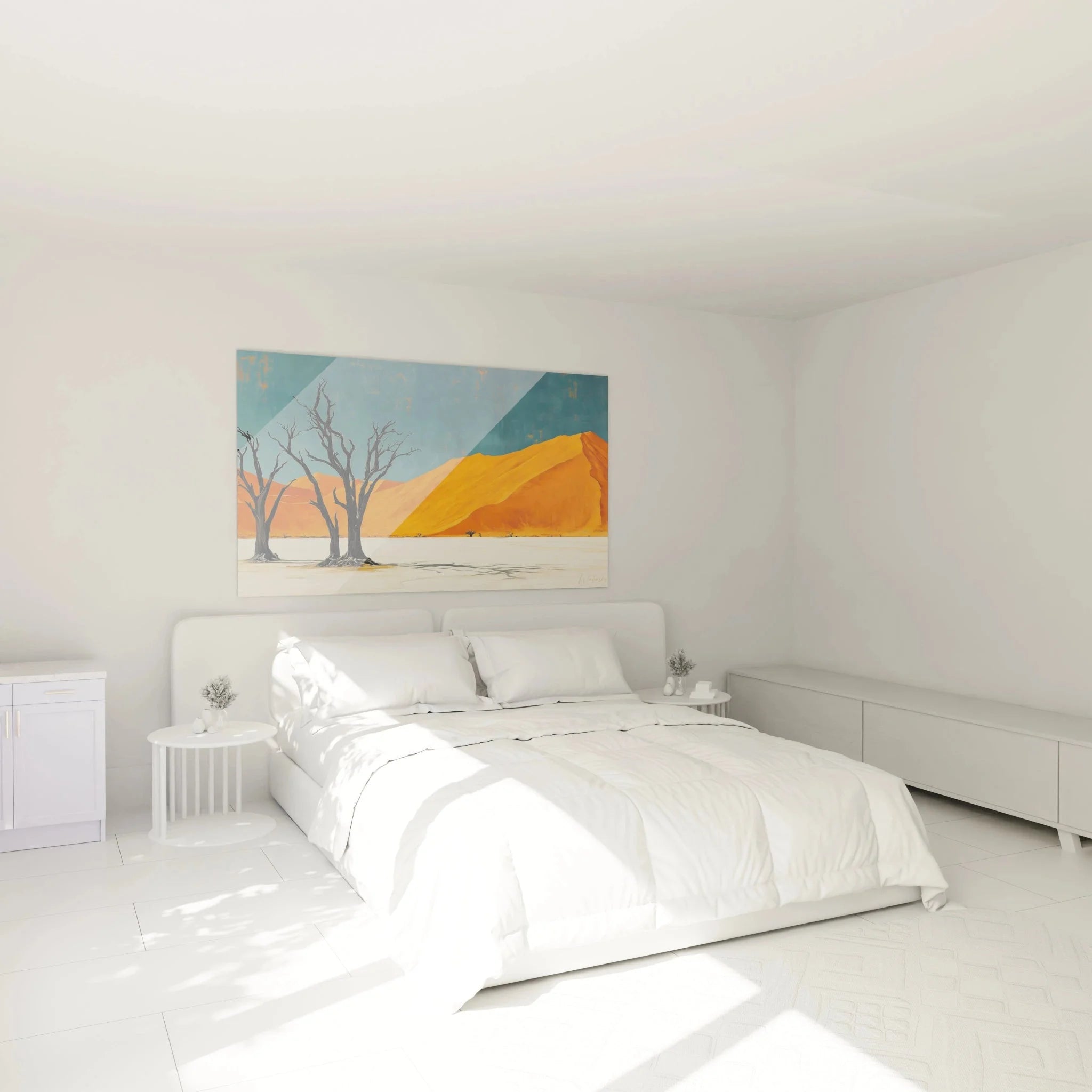 Namibia Wüstenlandschaft Wandbild XXL in modernem Schlafzimmer über dem Bett