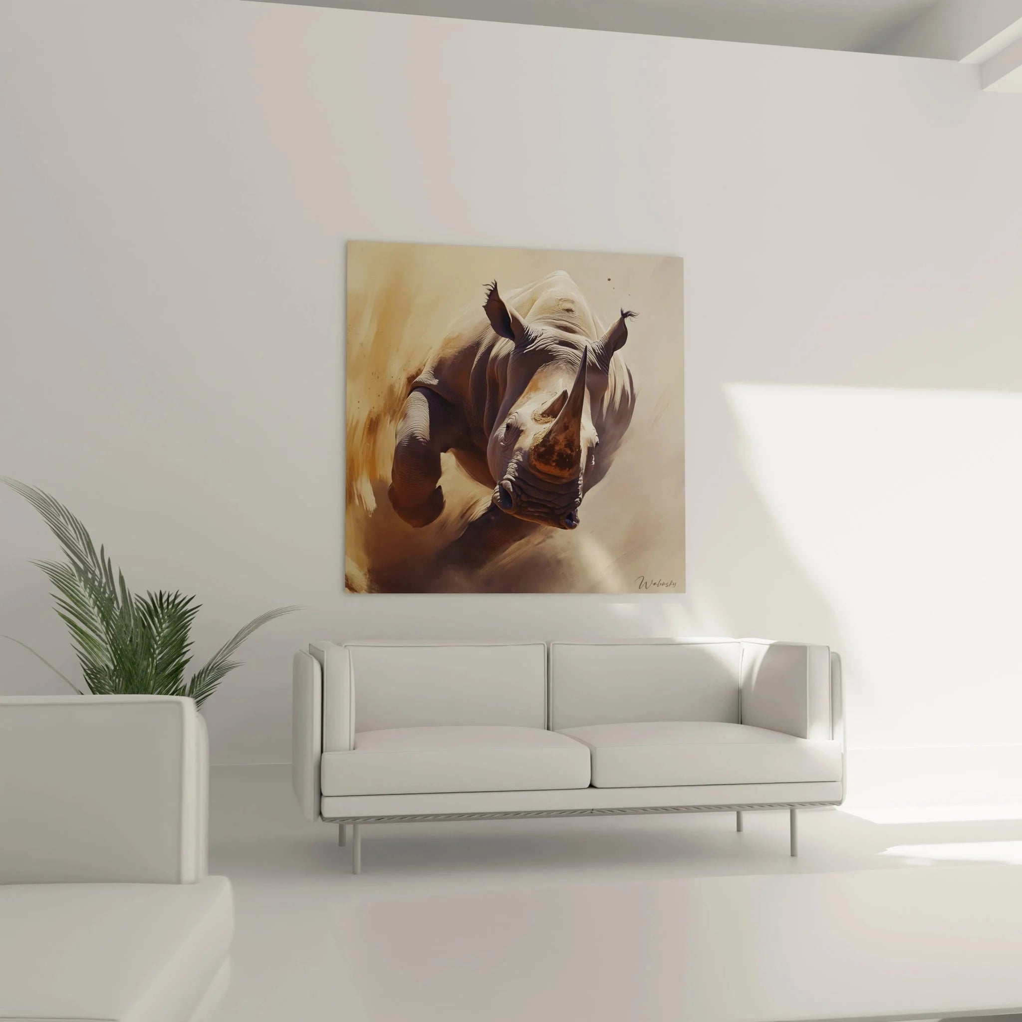 Detailaufnahme Nashorn Kunstwerk, realistische Darstellung mit expressiven Pinselstrichen