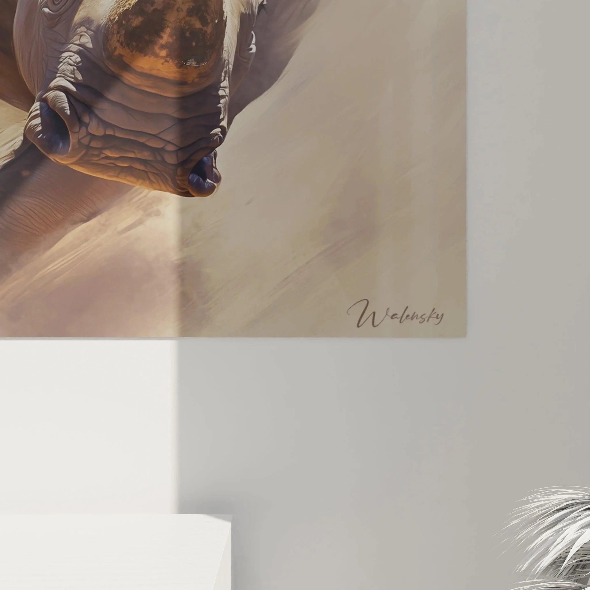 Nashorn Leinwandbild Gesamtansicht, majestätische Tierkunst in warmer Farbpalette