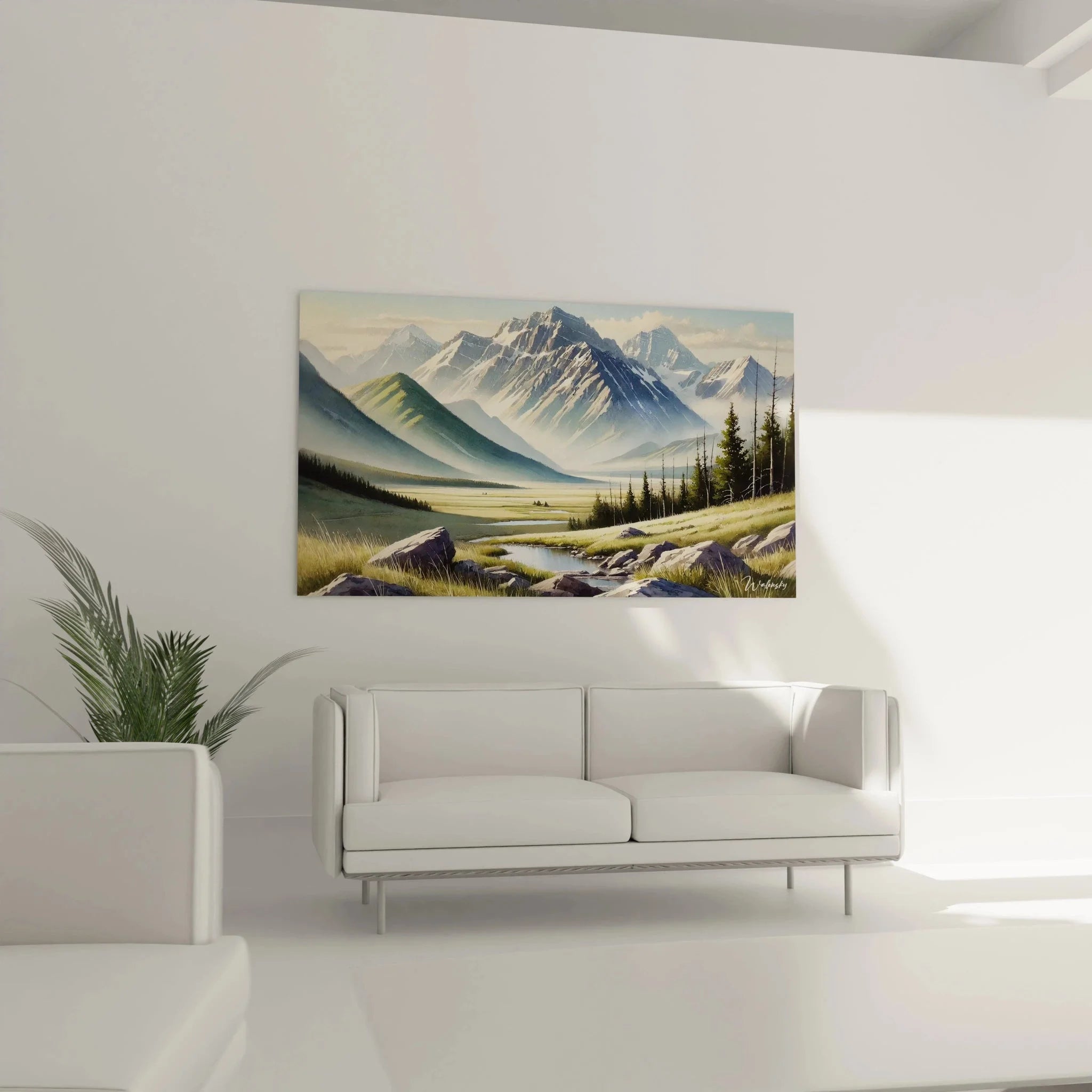 Detailansicht Naturlandschaft Wandbild mit realistischer Darstellung von Bergbach und Felsen