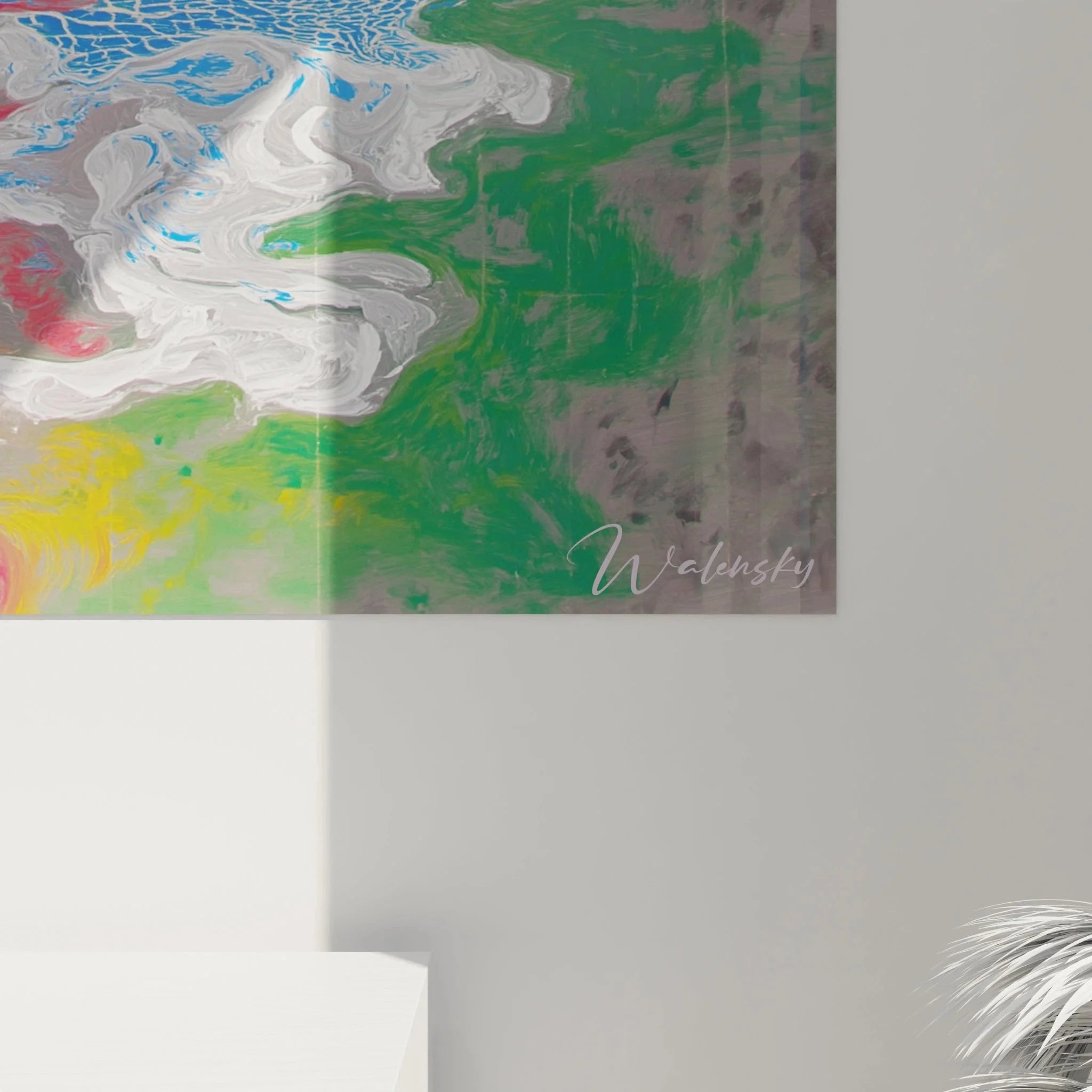 Gesamtansicht Op Art Wandbild geometrische Kugel mit Wassereffekten