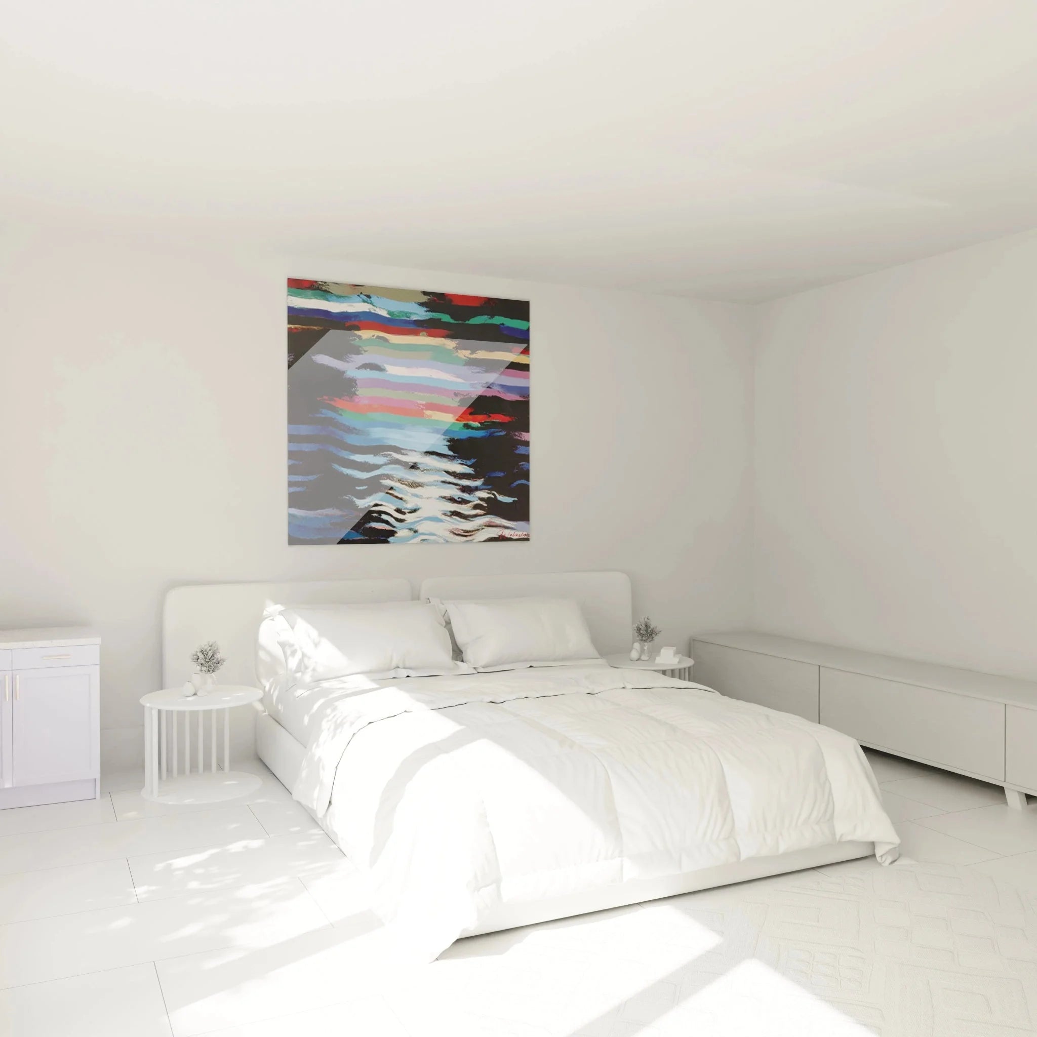 Op Art Wandbild Wasserlandschaft im Schlafzimmer abstrakte digitale Kunst Wandgestaltung