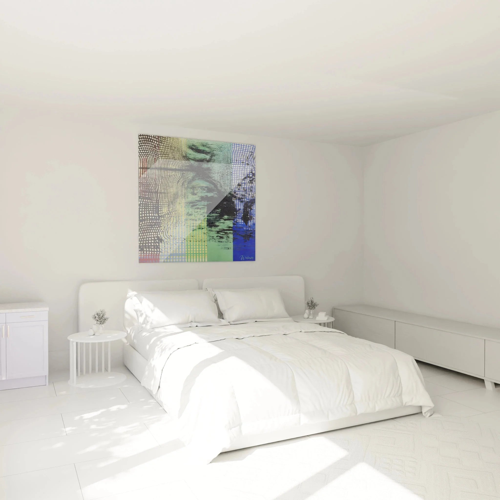 Op Art Wandbild XXL abstrakte Gitterstruktur als moderne Schlafzimmer Wanddekoration