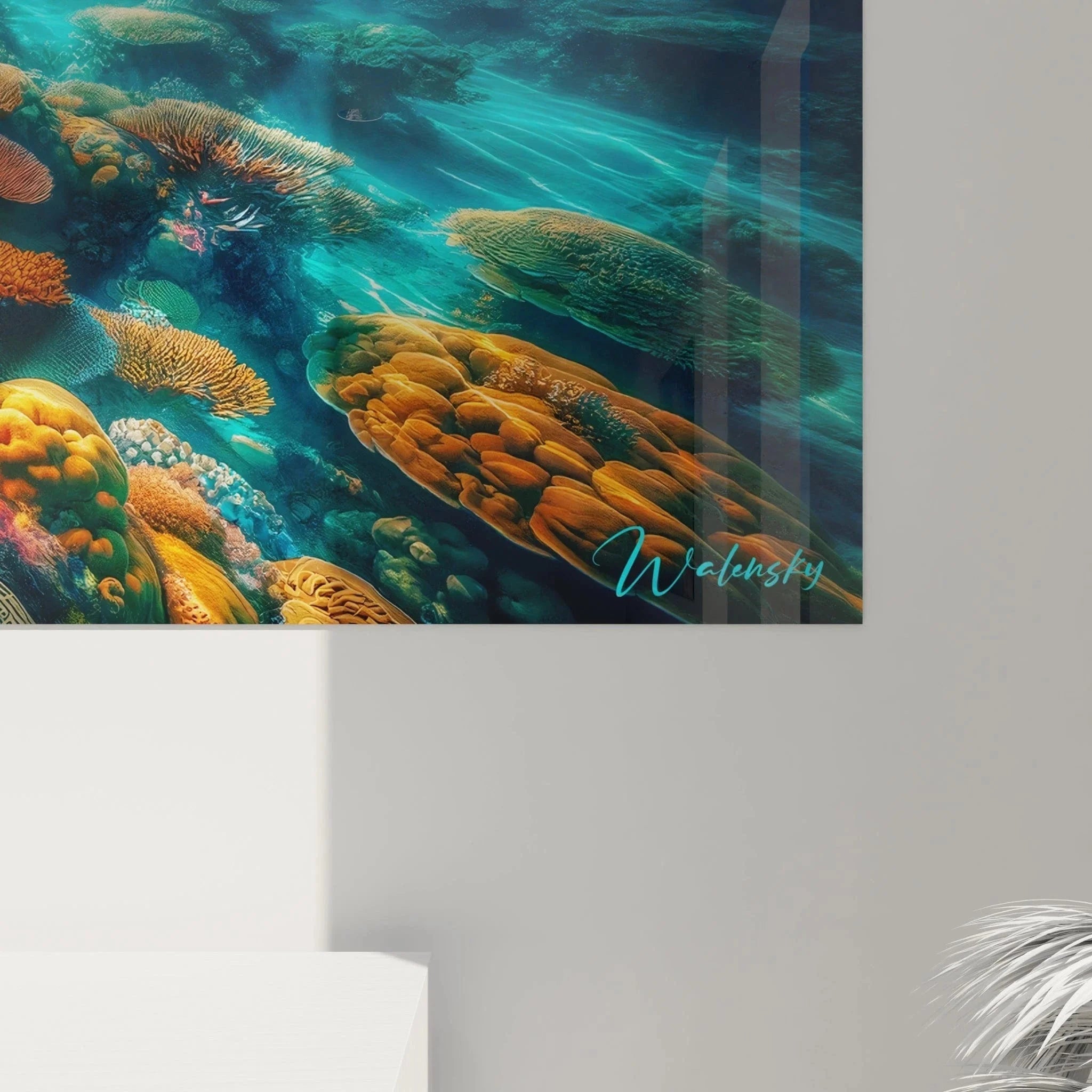 Gesamtansicht Ozean Wandbild XXL - Komplette tropische Unterwasserlandschaft mit Insel