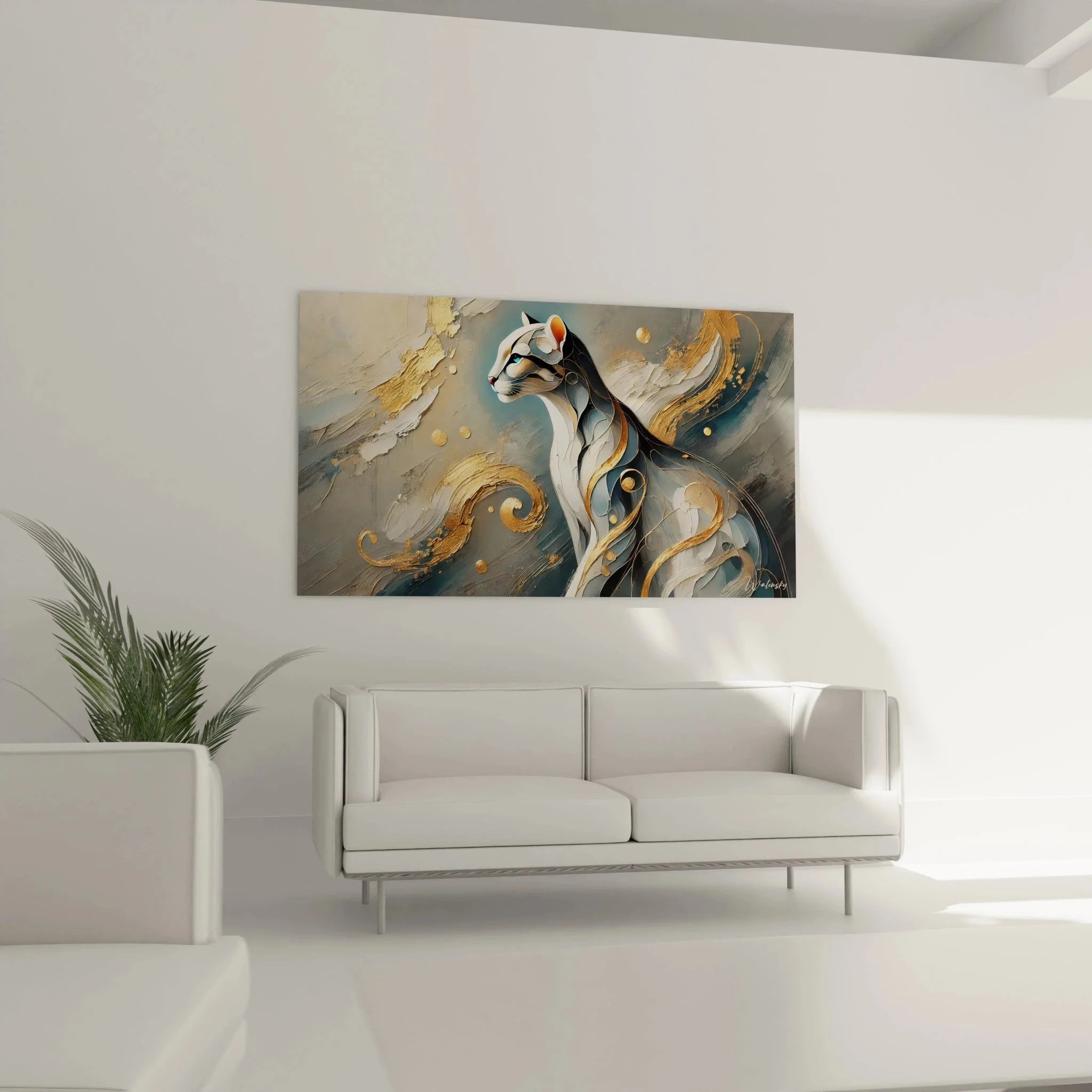 Detailansicht Ozelot Wandkunst zeigt realistische Raubkatzen Features mit luxuriösen Goldakzenten