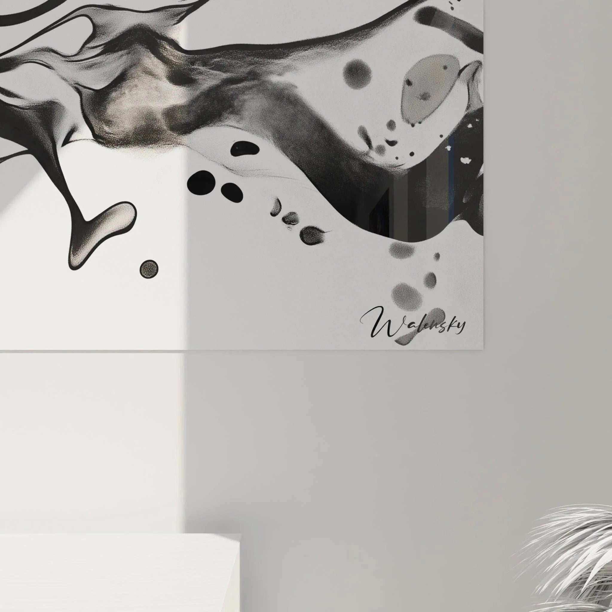 Gesamtansicht panorama Wandbild abstrakte Kunst Schwarz-Weiß für moderne Wandgestaltung