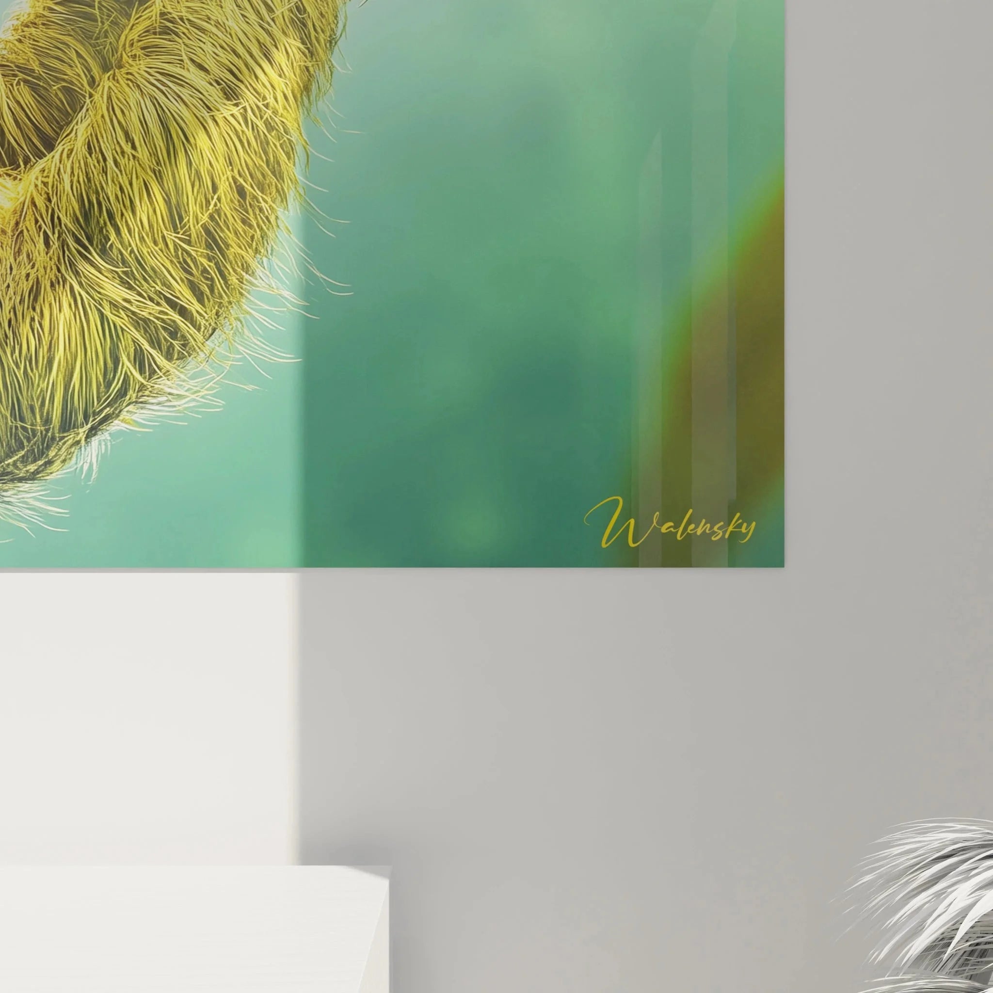 Panorama Wandbild Faultier Gesamtansicht - Horizontale Komposition mit hängendem Faultier am Ast