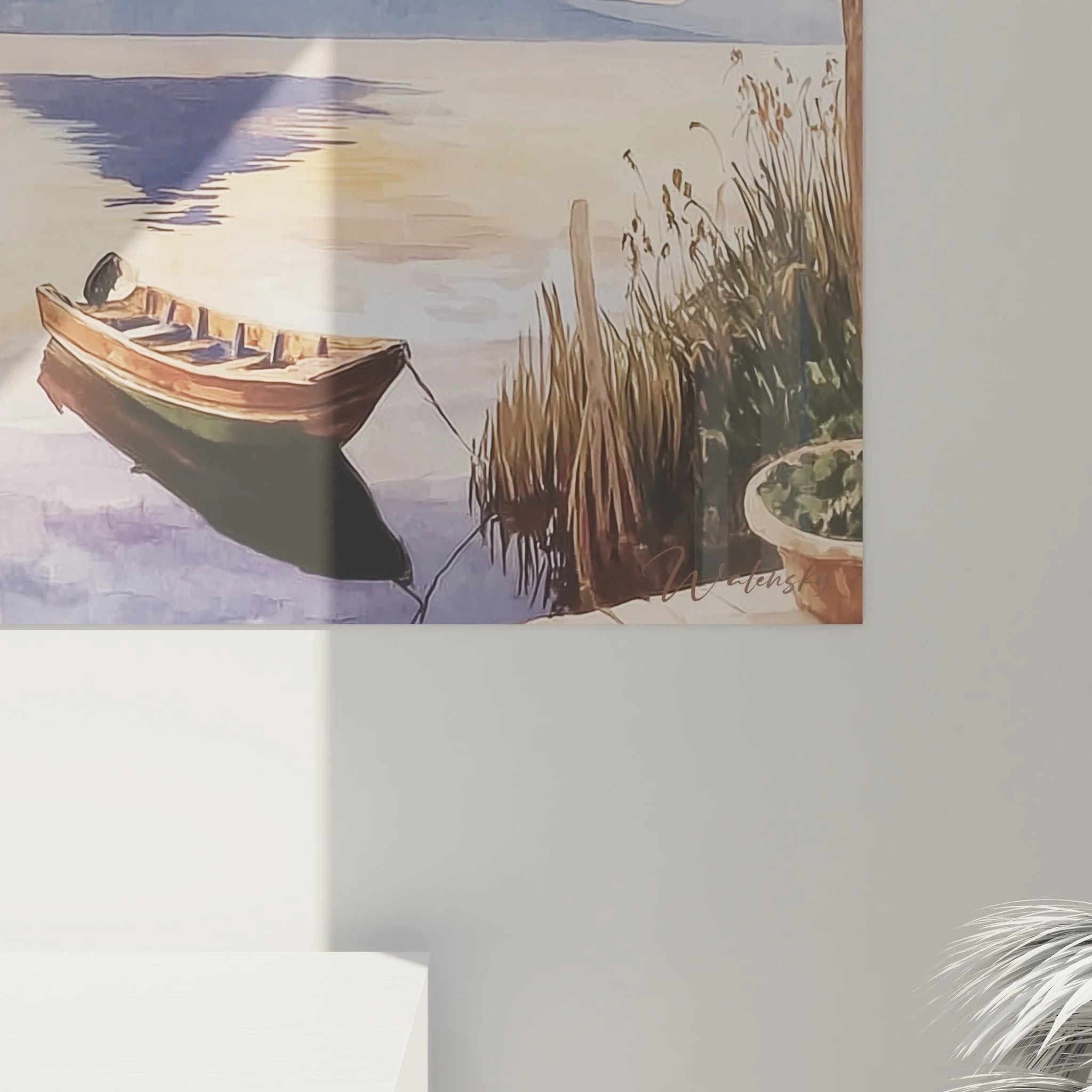 Panorama Wandbild Seelandschaft mit Steg, Gesamtansicht der maritimen Wanddekoration