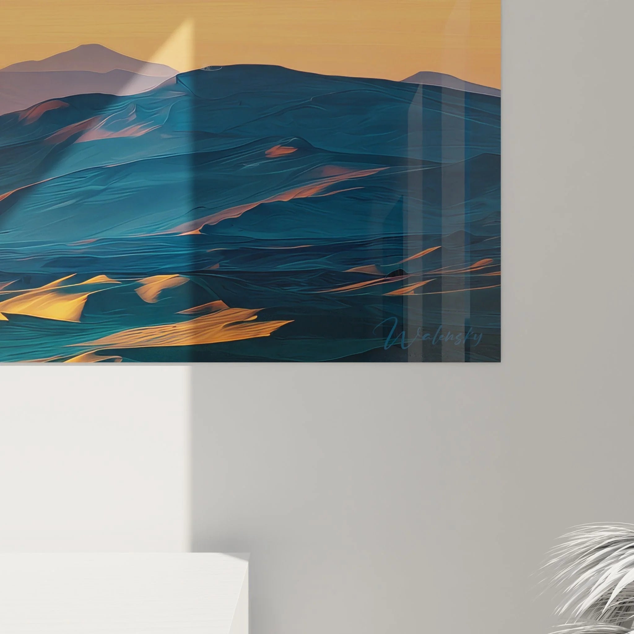 Gesamtansicht Panorama Wandbild Wüstenlandschaft XXL mit eleganter Wandpräsentation im Wohnraum