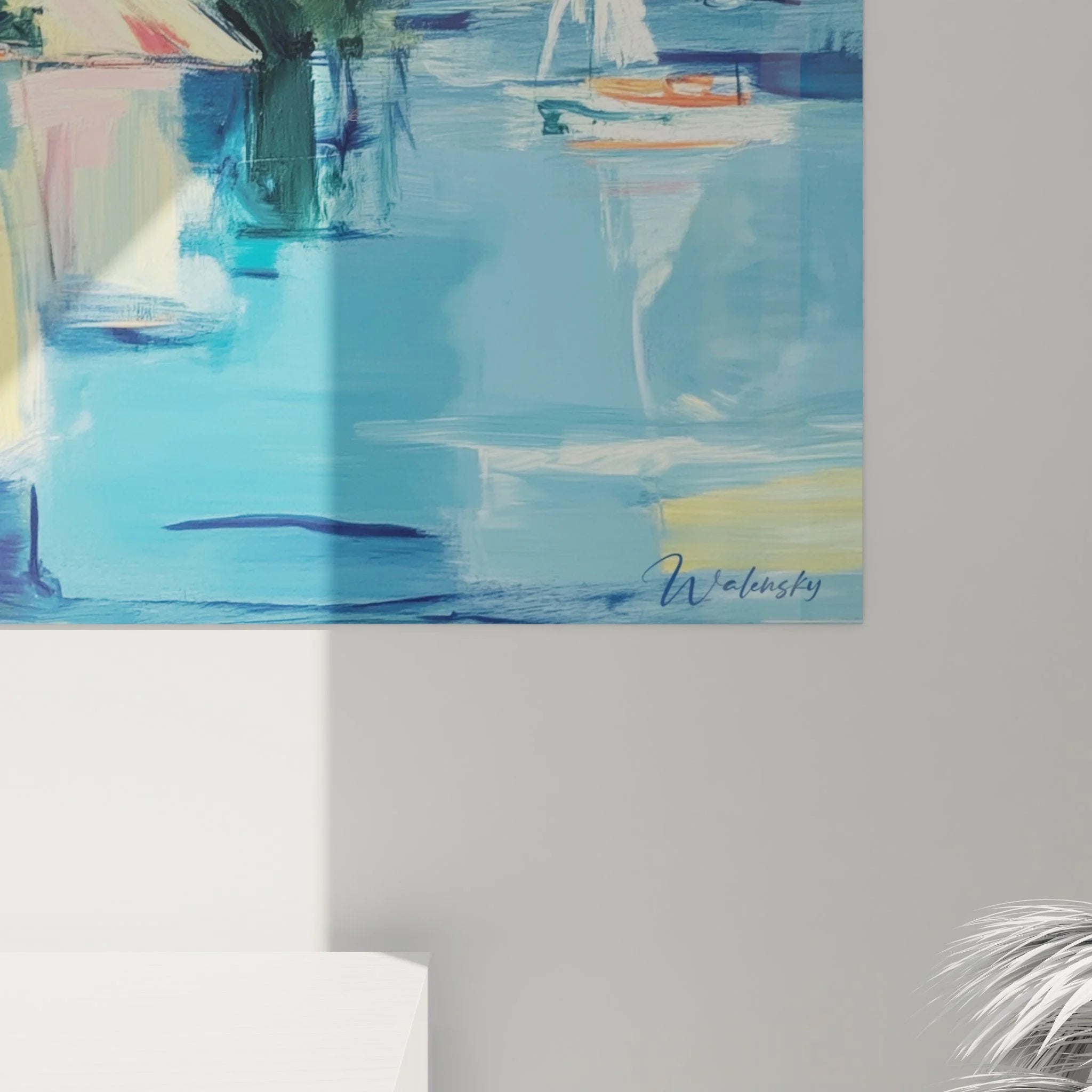 Gesamtansicht Wandbild XXL Alpensee - Panorama Berglandschaft mit Kirche und Segelboot Kunstdruck