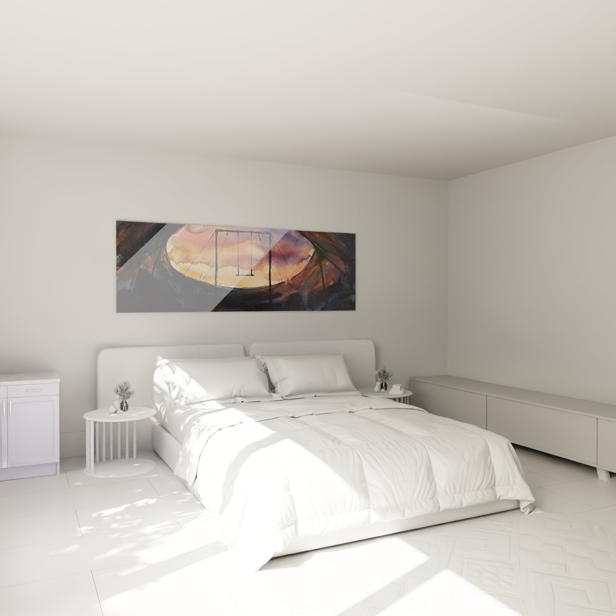Zirkusarena Wandbild im Schlafzimmer, magische Atmosphäre mit Schaukel Motiv