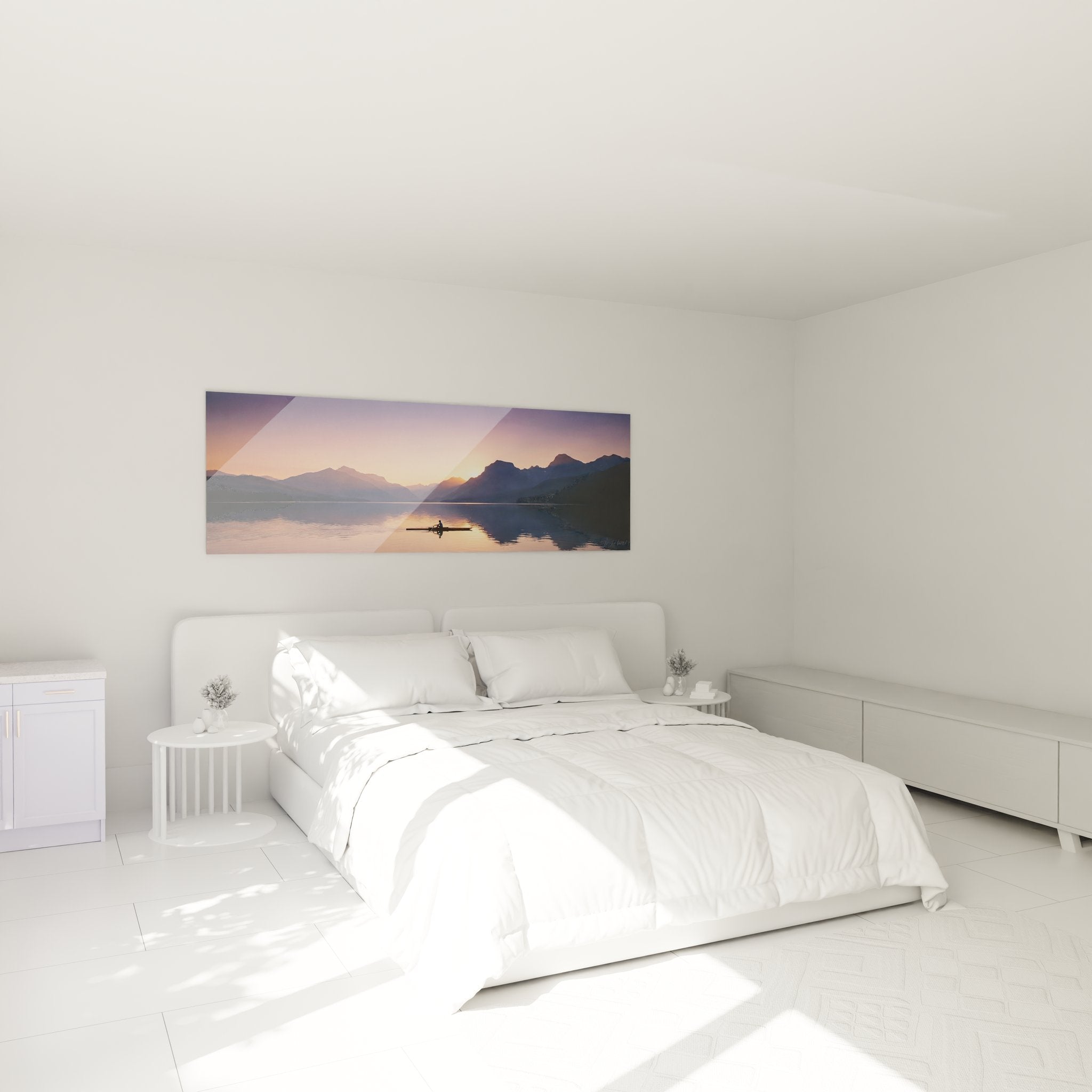 Ruderer Sonnenuntergang Wandbild im Schlafzimmer schafft beruhigende Atmosphäre über dem Bett