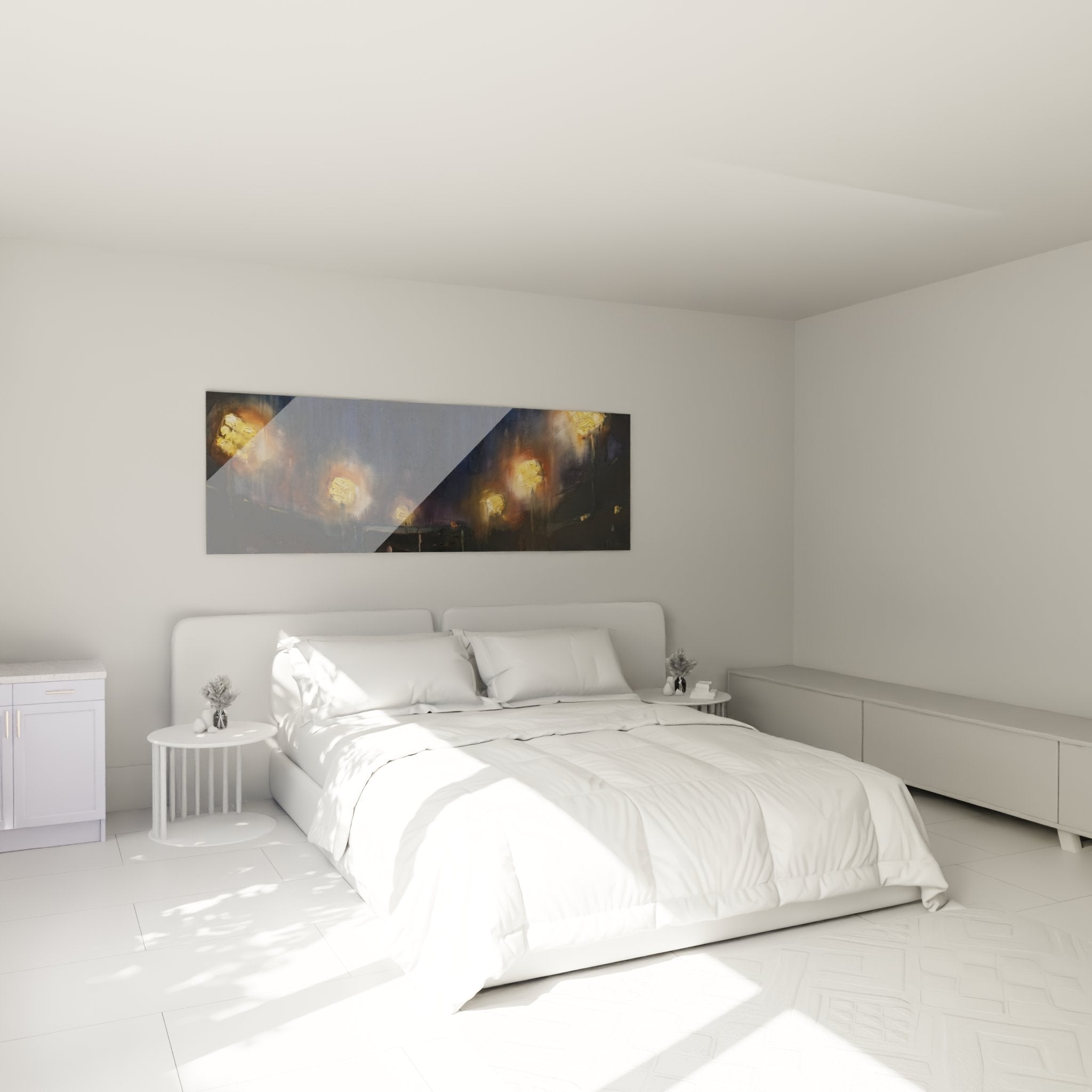 Baseballstadion Wandbild im Schlafzimmer schafft sportliche Atmosphäre mit warmen Lichtakzenten