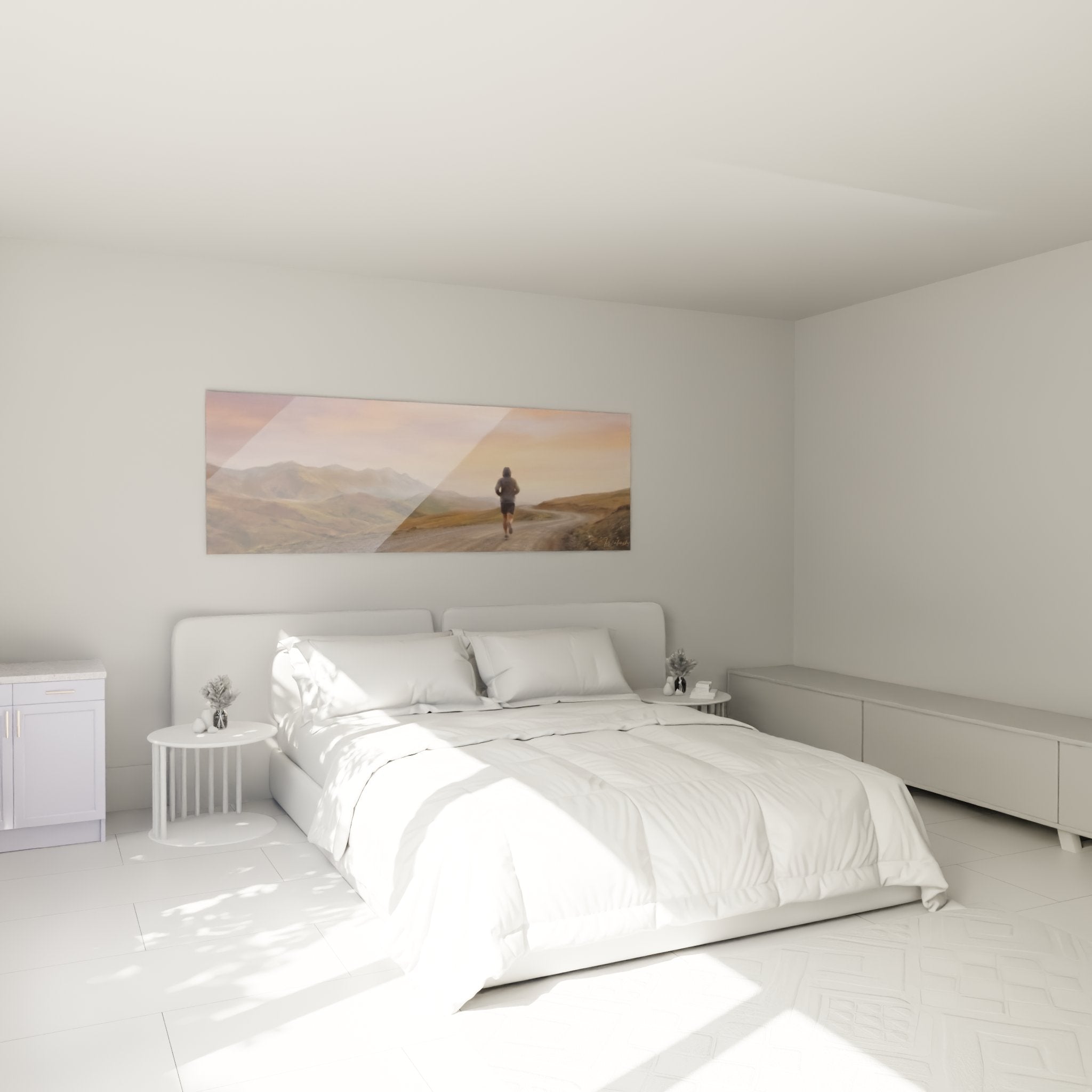 Wandbild Läufer Sonnenuntergang im Schlafzimmer über dem Bett, schafft inspirierende und beruhigende Atmosphäre