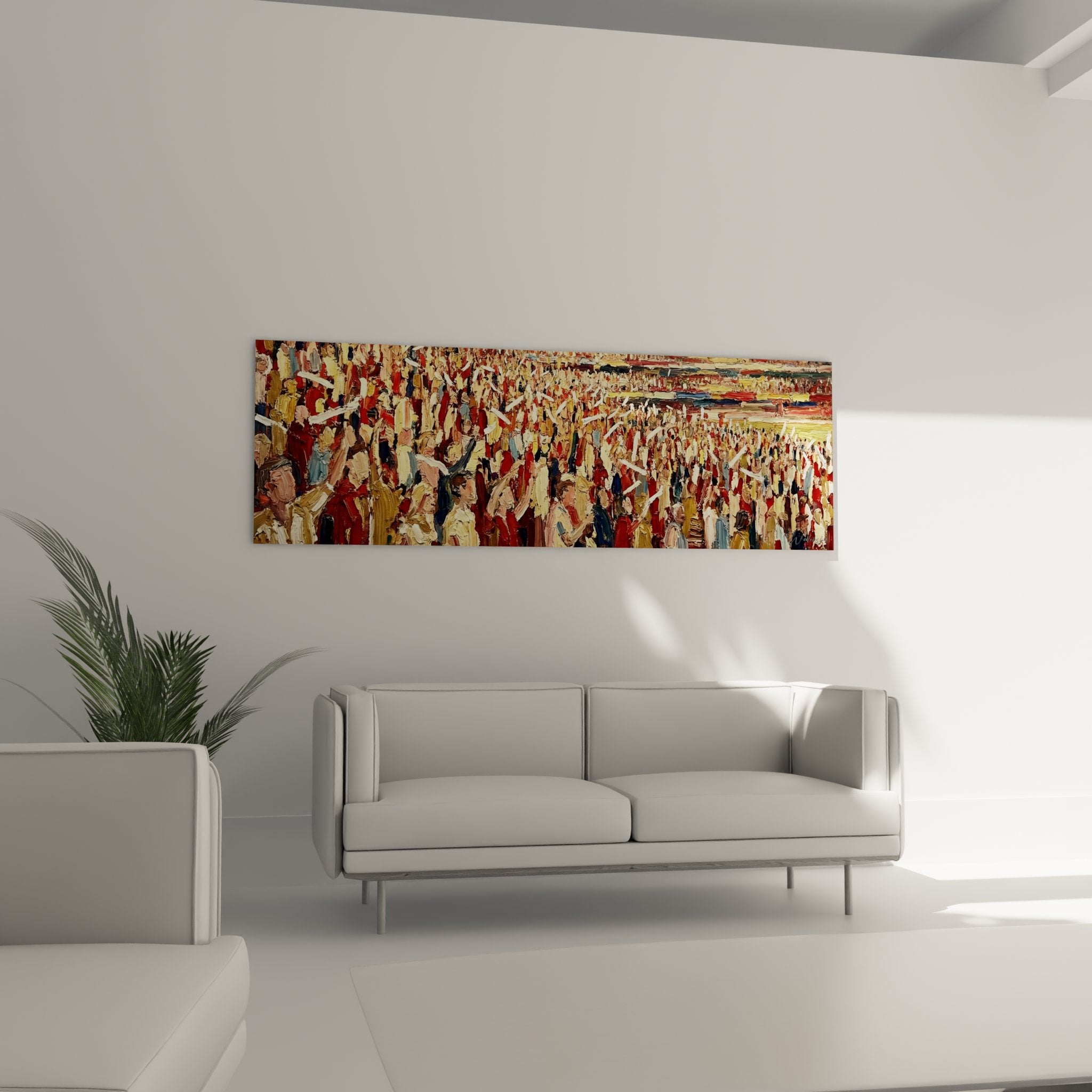 Nahaufnahme des Baseball-Stadion Wandbilds zeigt detaillierte Darstellung einzelner Zuschauer