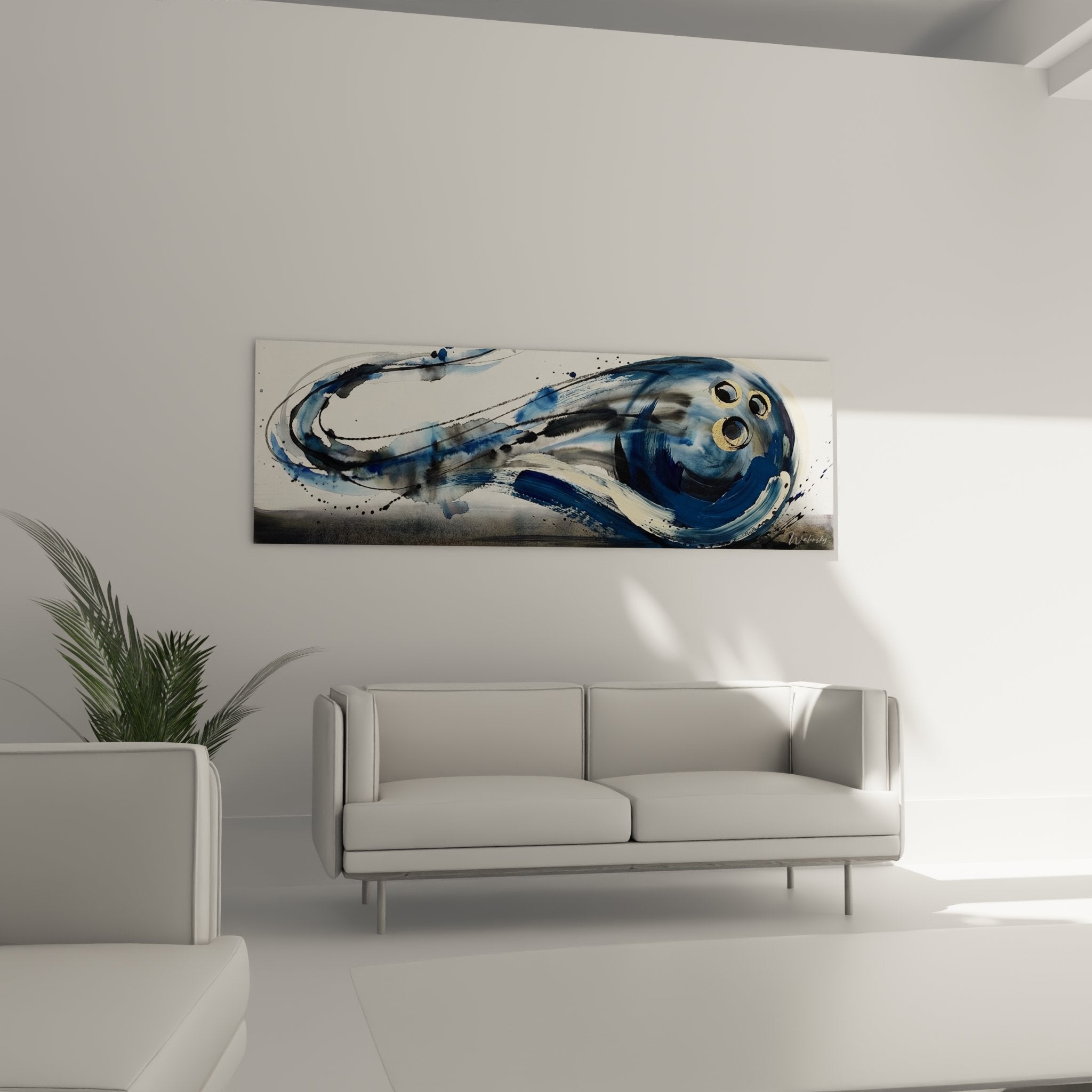 Detailaufnahme der abstrakten Bowling-Kugel mit goldenen Akzenten und Aquarell-Pinselstrichen