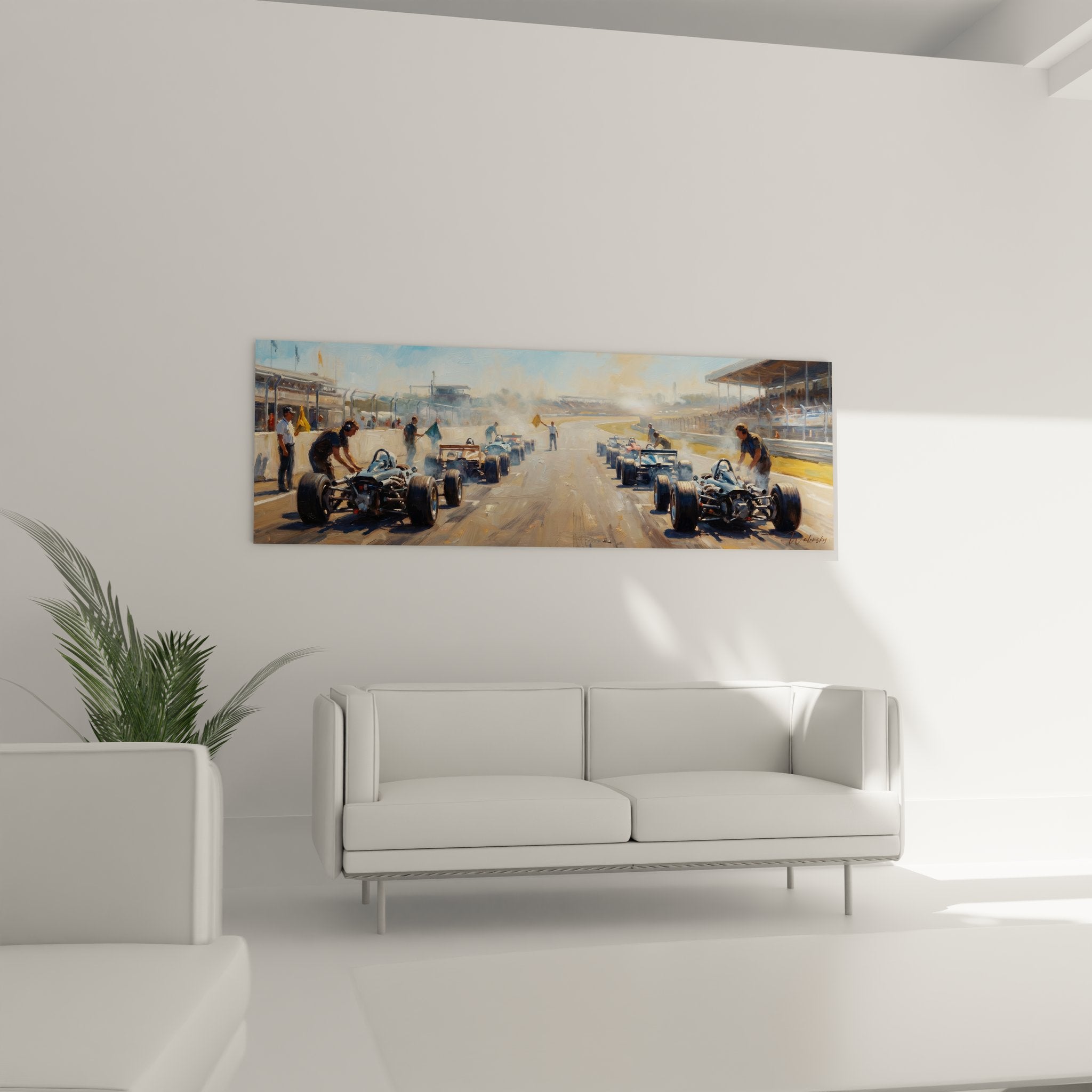 Detailansicht F1 Rennwagen Wandbild - hochwertige Maltechnik und lebendige Farben des Boxenstopp Motivs