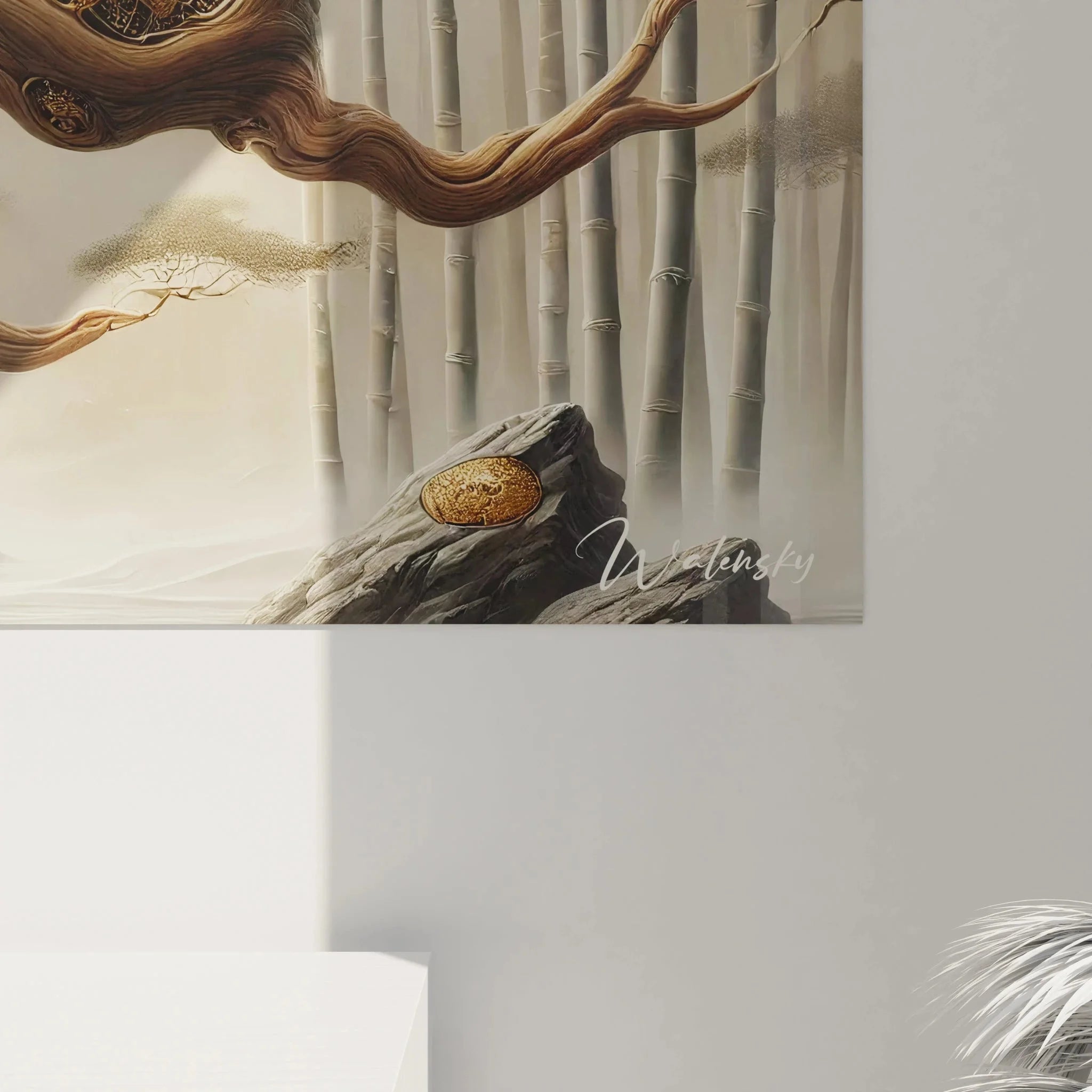 Gesamtansicht mystisches Panther Wandbild XXL mit Waldlandschaft und nebligen Hintergrund