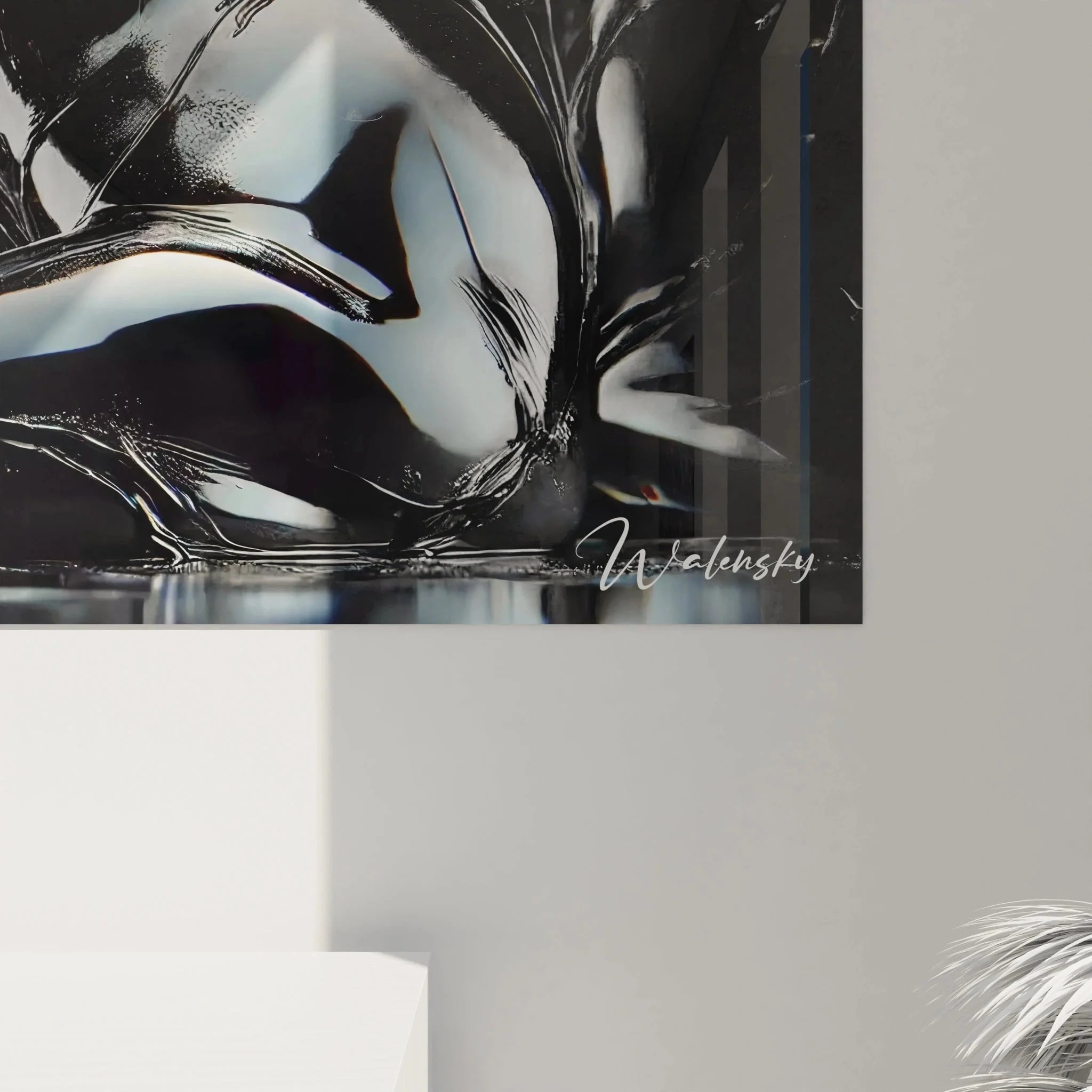 Gesamtansicht Panther Wandbild metallisch, schwarzer Panther moderne Wandkunst Leinwand XXL Format