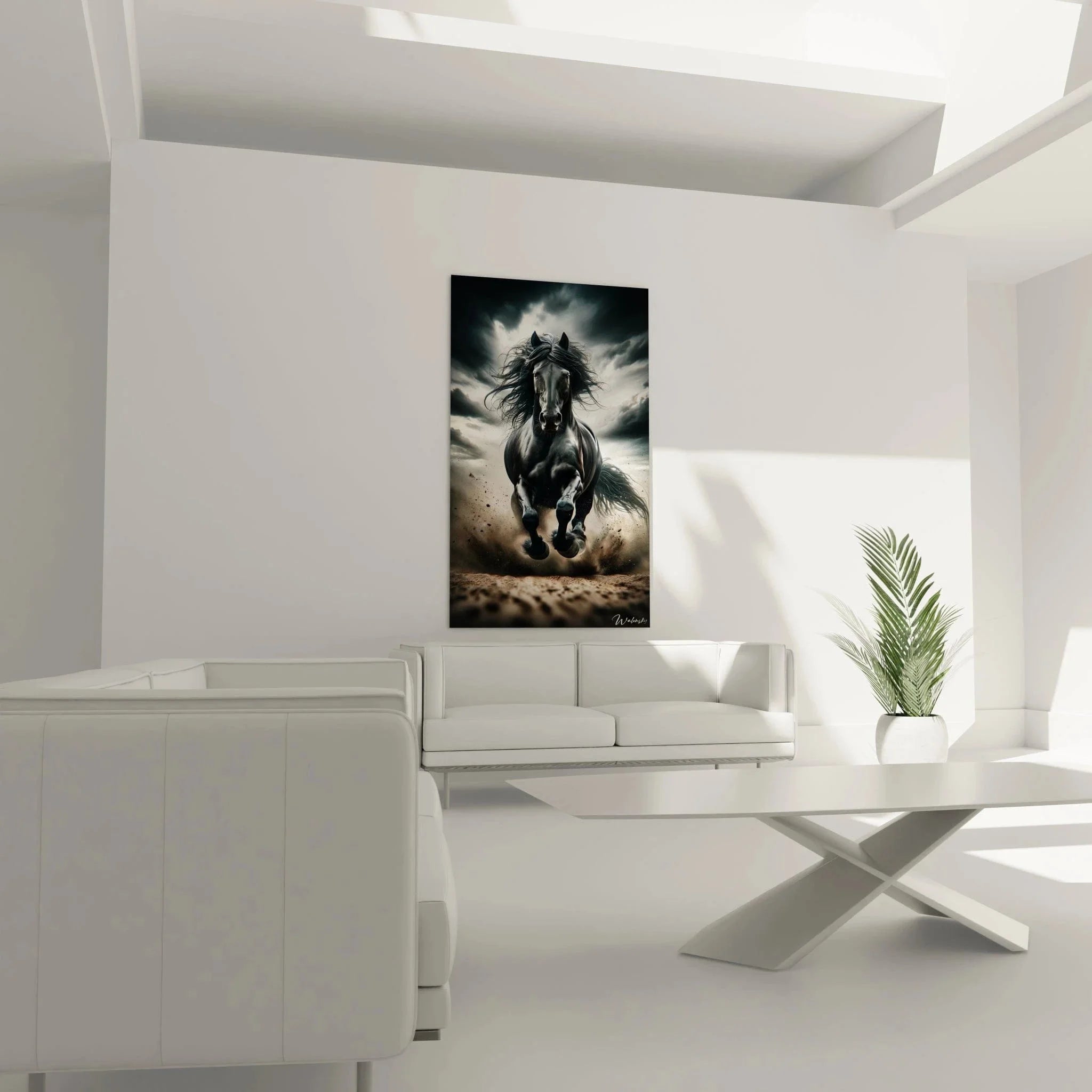 Detail schwarzes Pferd Galopp - Nahaufnahme wallende Mähne Pferdebild Wandkunst