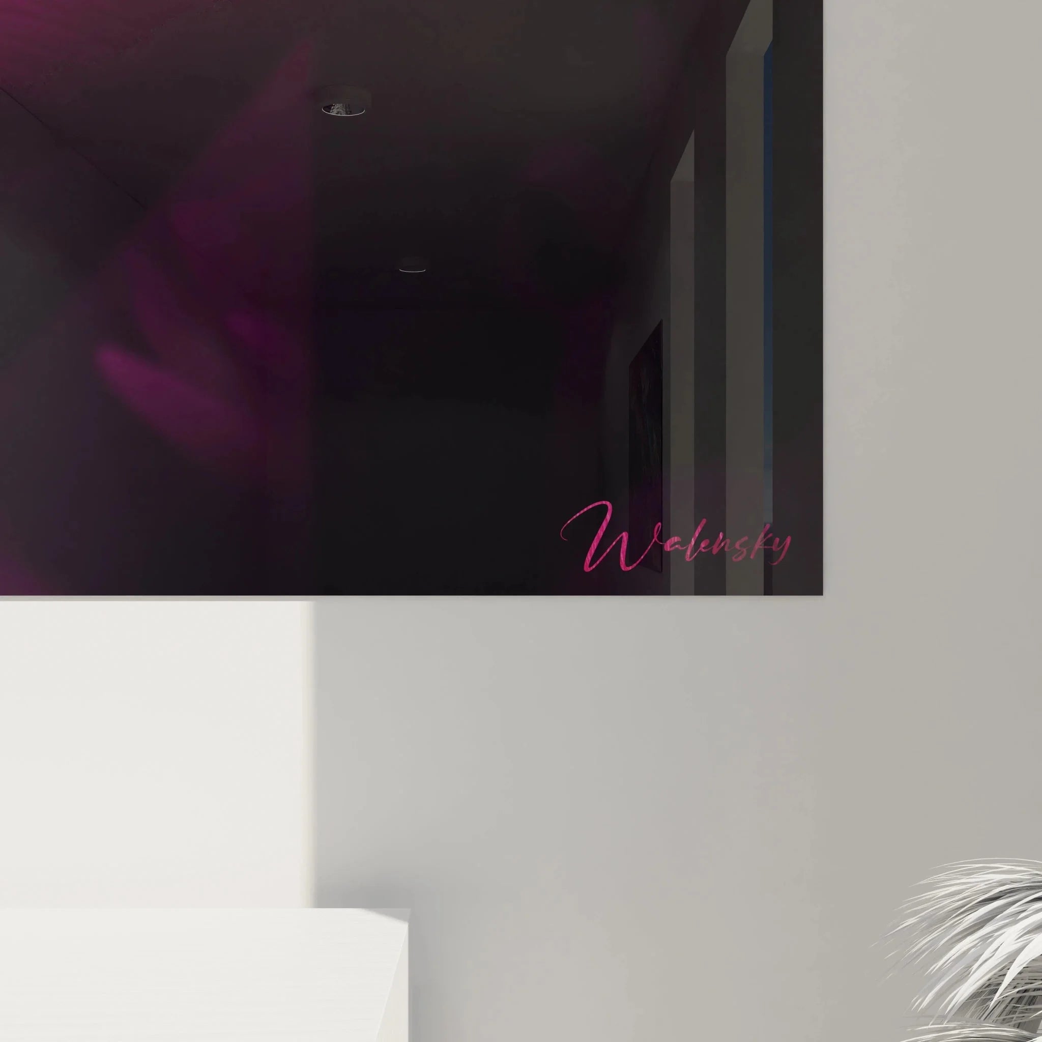 Gesamtansicht des Pfingstrose Kunstdrucks mit modernem Rahmen an weißer Wand hängend