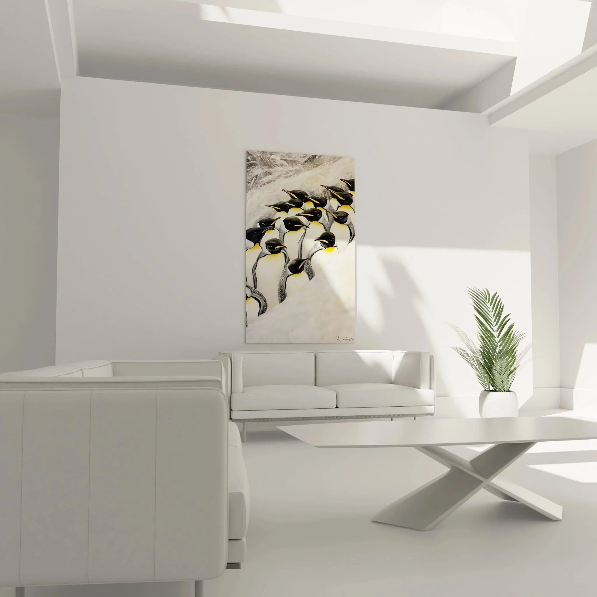 Detailansicht Pinguin Kunstdruck mit charakteristischen gelben Federkämmen