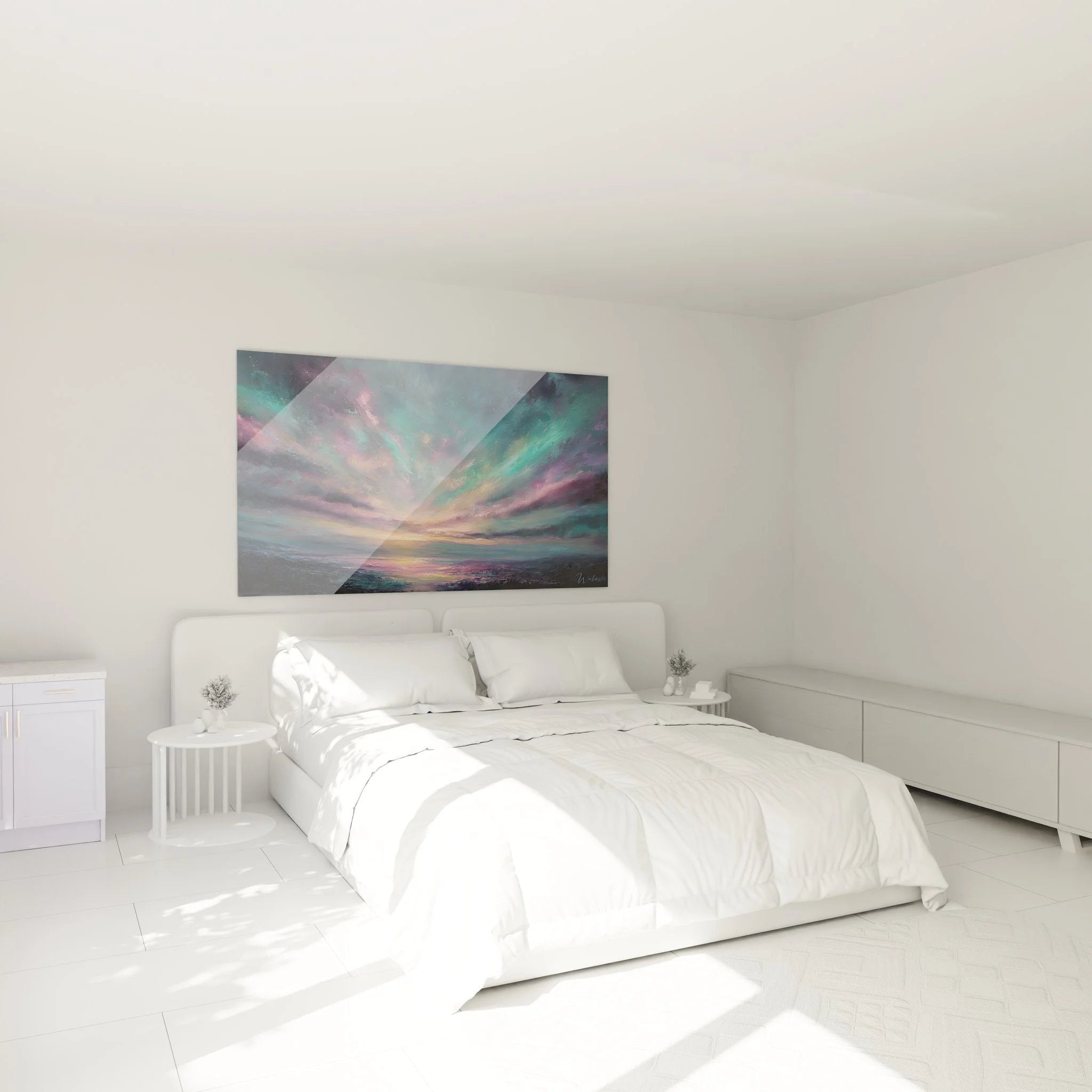Polarlichter Wandbild im Schlafzimmer - Aurora Borealis Leinwand als moderne Wanddekoration