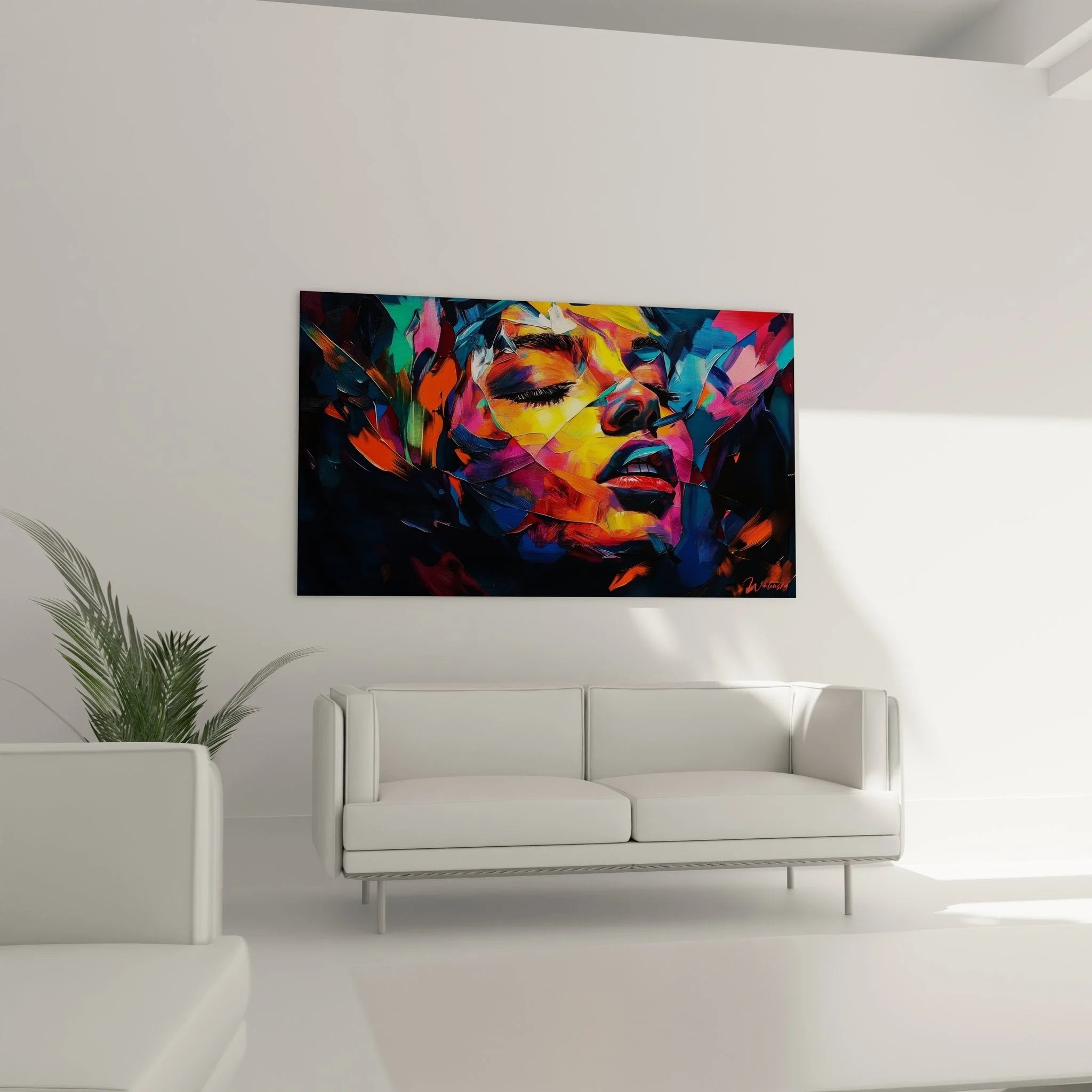 Detailansicht abstraktes Frauenportrait mit expressiven Pinselstrichen und Farbverläufen