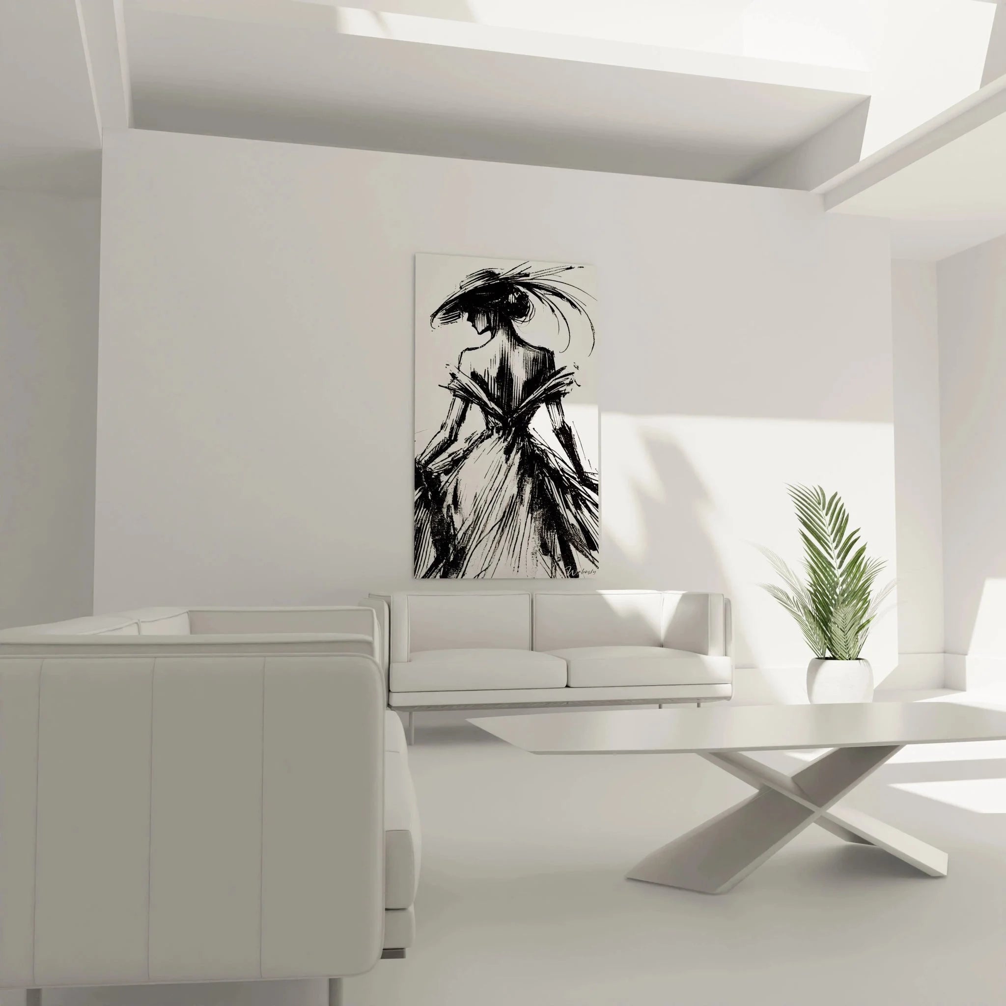 Nahaufnahme des abstrakten Frauenportraits mit detaillierten Pinselstrichen und expressiver Schraffurtechnik