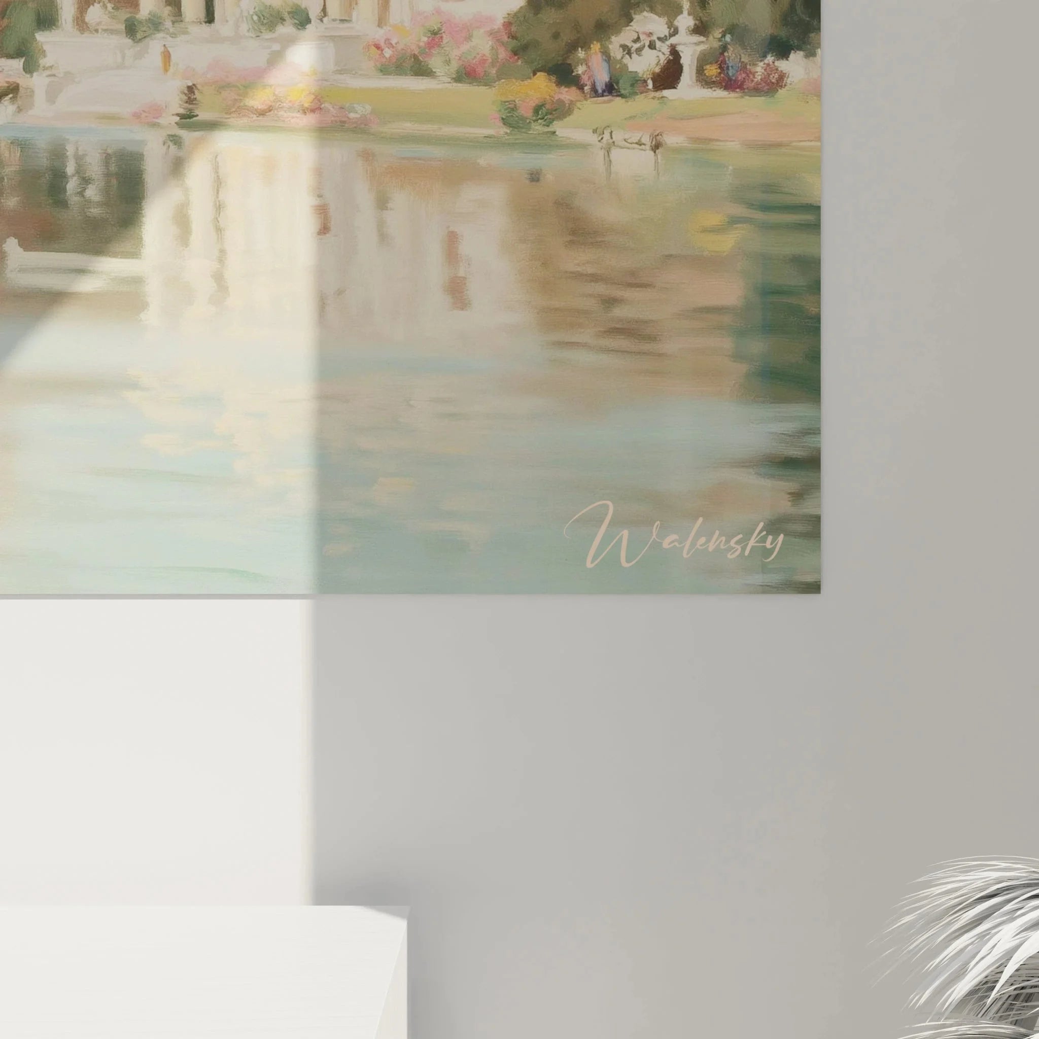 Gesamtansicht Premium Wandbild Landschaftsgemälde Klassizismus Villa Bergsee Alpenpanorama