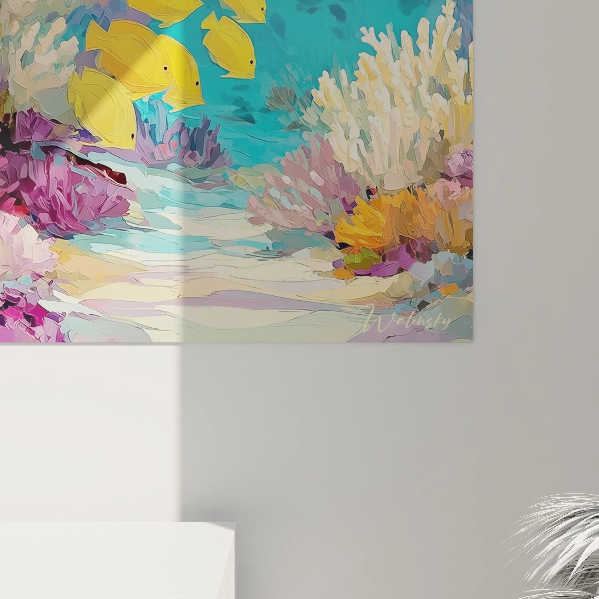 Gesamtansicht Premium Wandbild Ozean mit Korallenriff und Sonnenuntergang, moderne Meereskunst