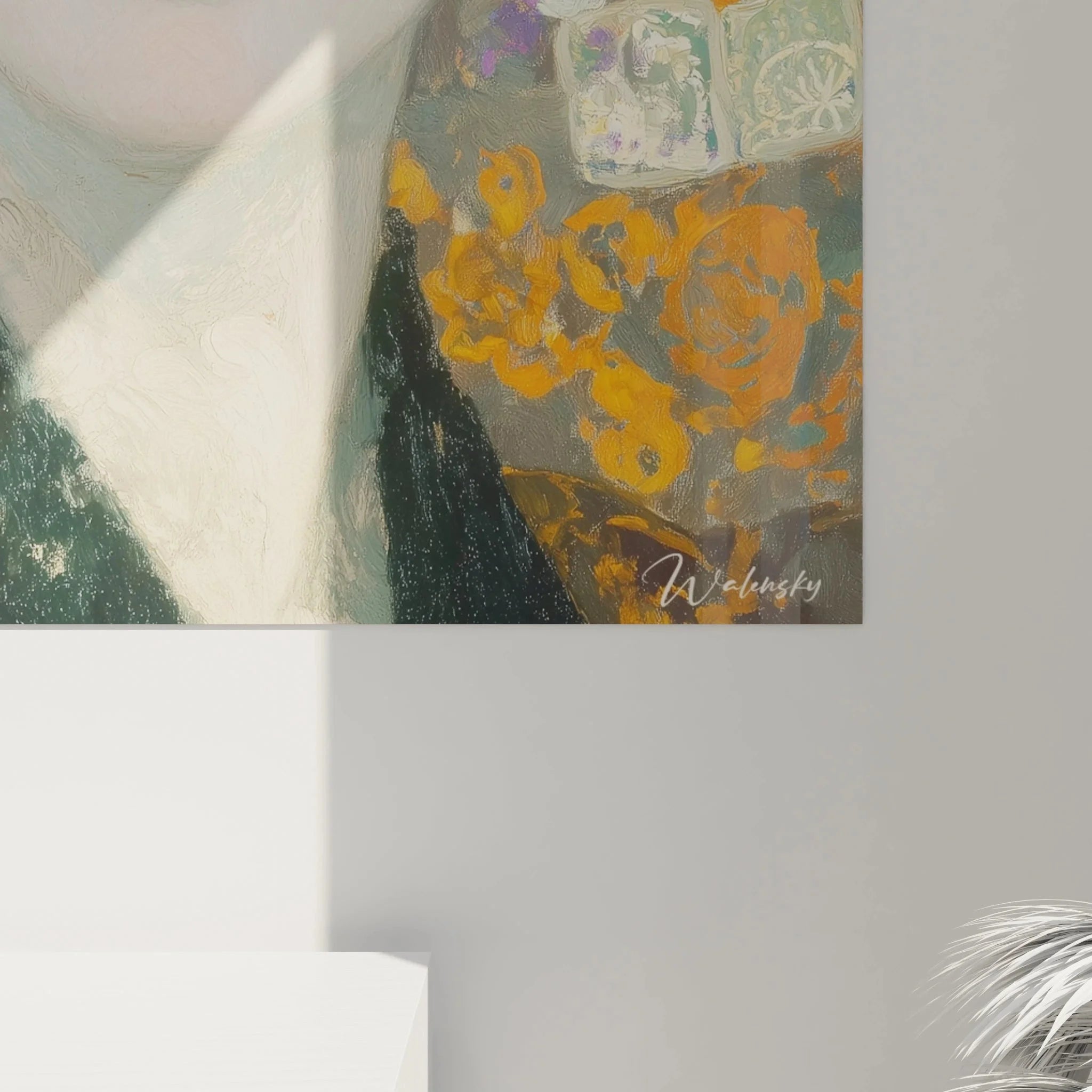 Gesamtansicht Premium Wandbild Symbolismus mit floraler Ornamentik und geheimnisvollem Frauenporträt