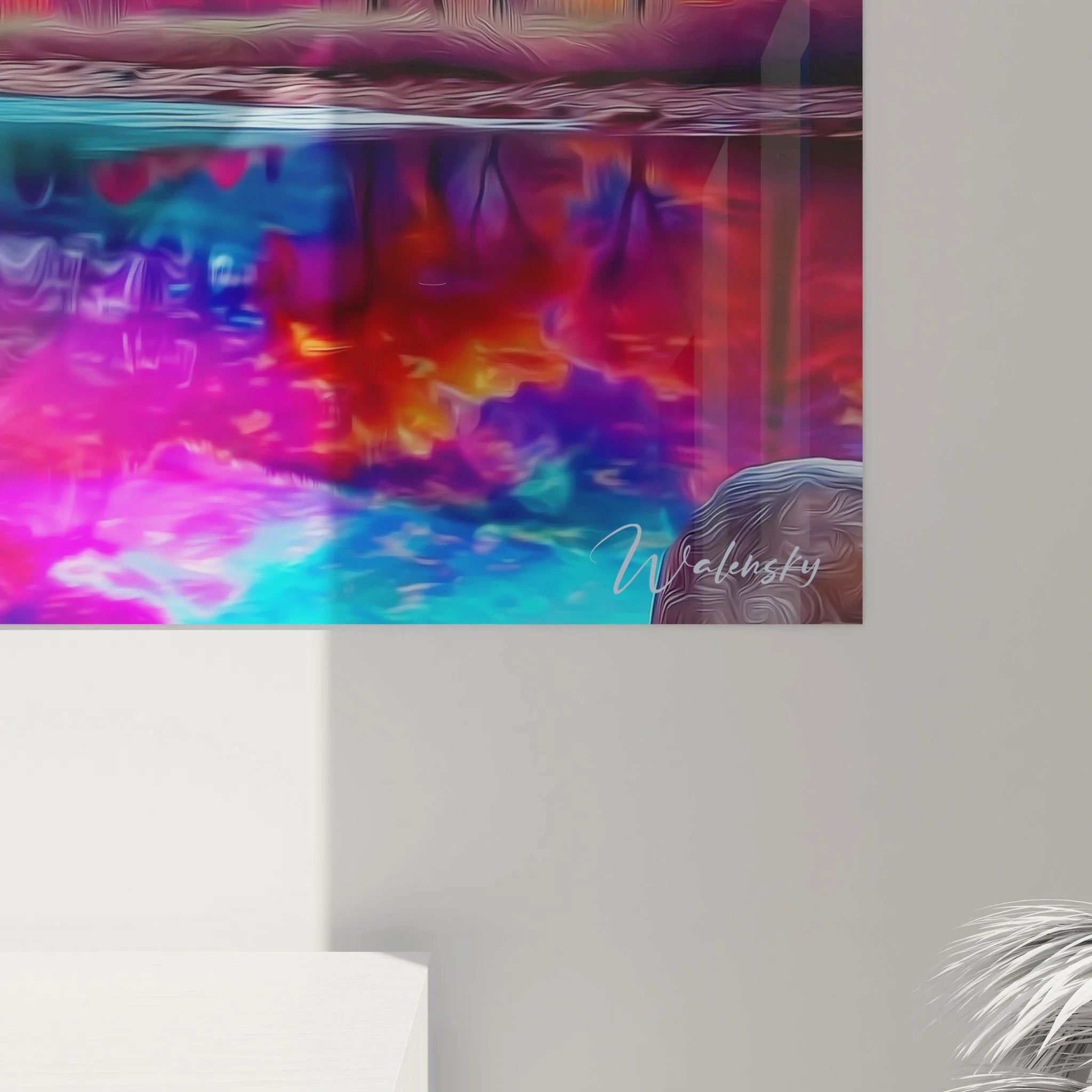 Gesamtansicht psychedelisches Yosemite Wandbild mit dramatischem Himmel und Herbstvegetation