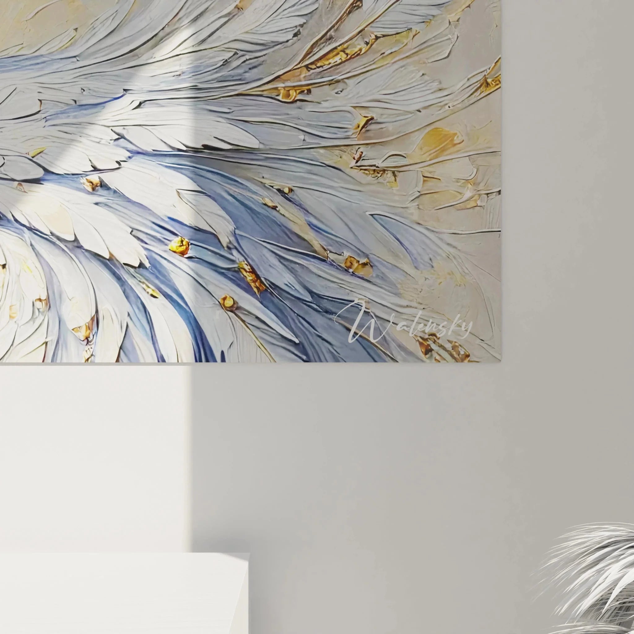 Gesamtansicht des exklusiven Reiher Kunstdrucks mit goldenen Akzenten