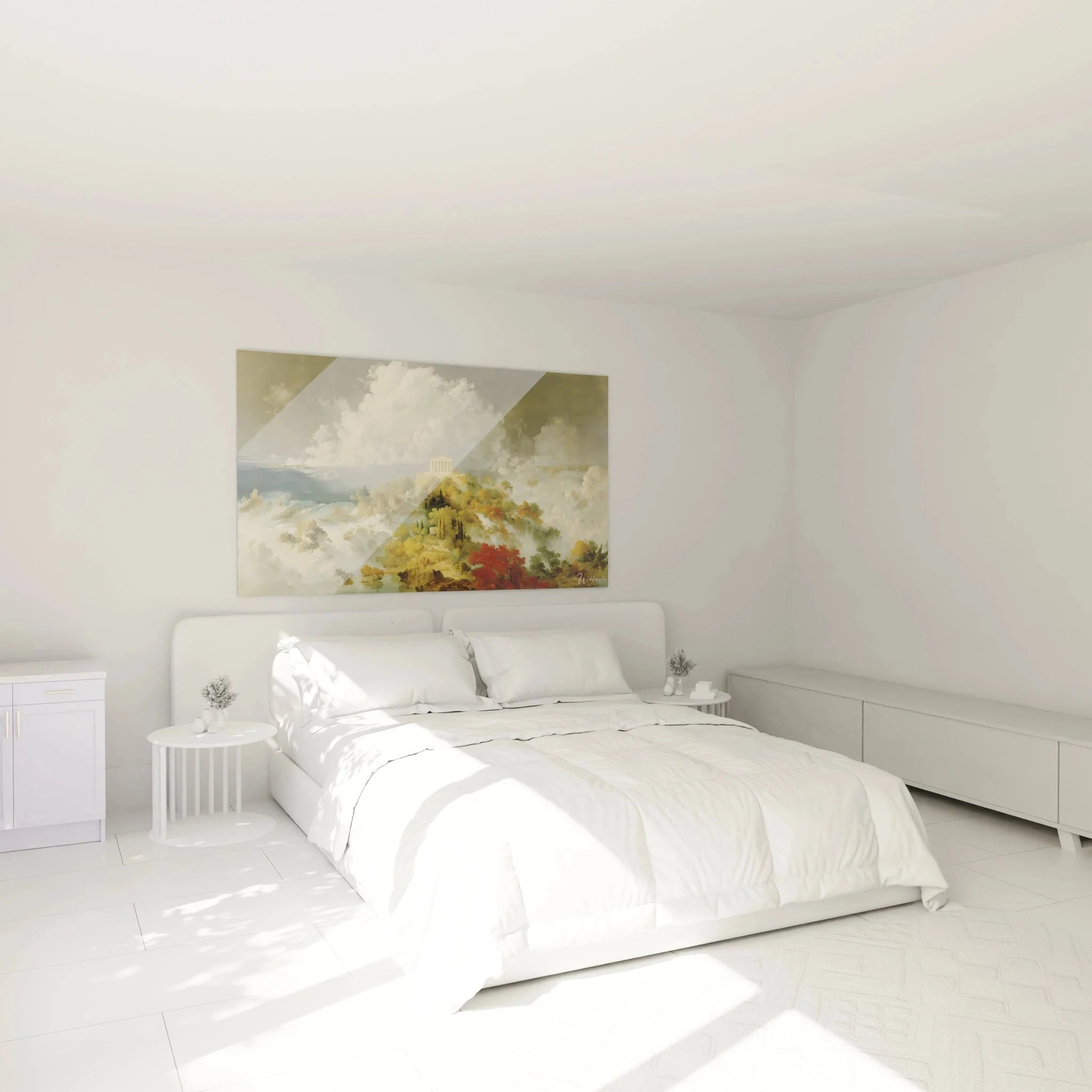 Romantische Wanddekoration antiker Tempel im Schlafzimmer - mystische Landschaft Wandbild XXL