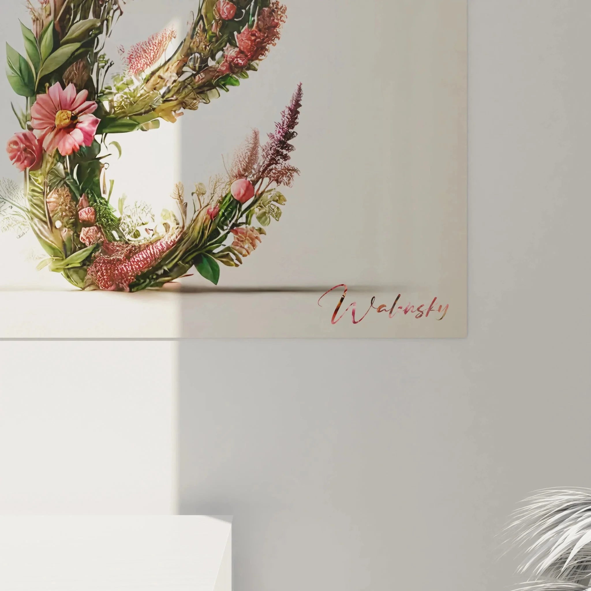 Gesamtansicht des romantischen Love Wandbildes mit Blumen und floraler Gestaltung