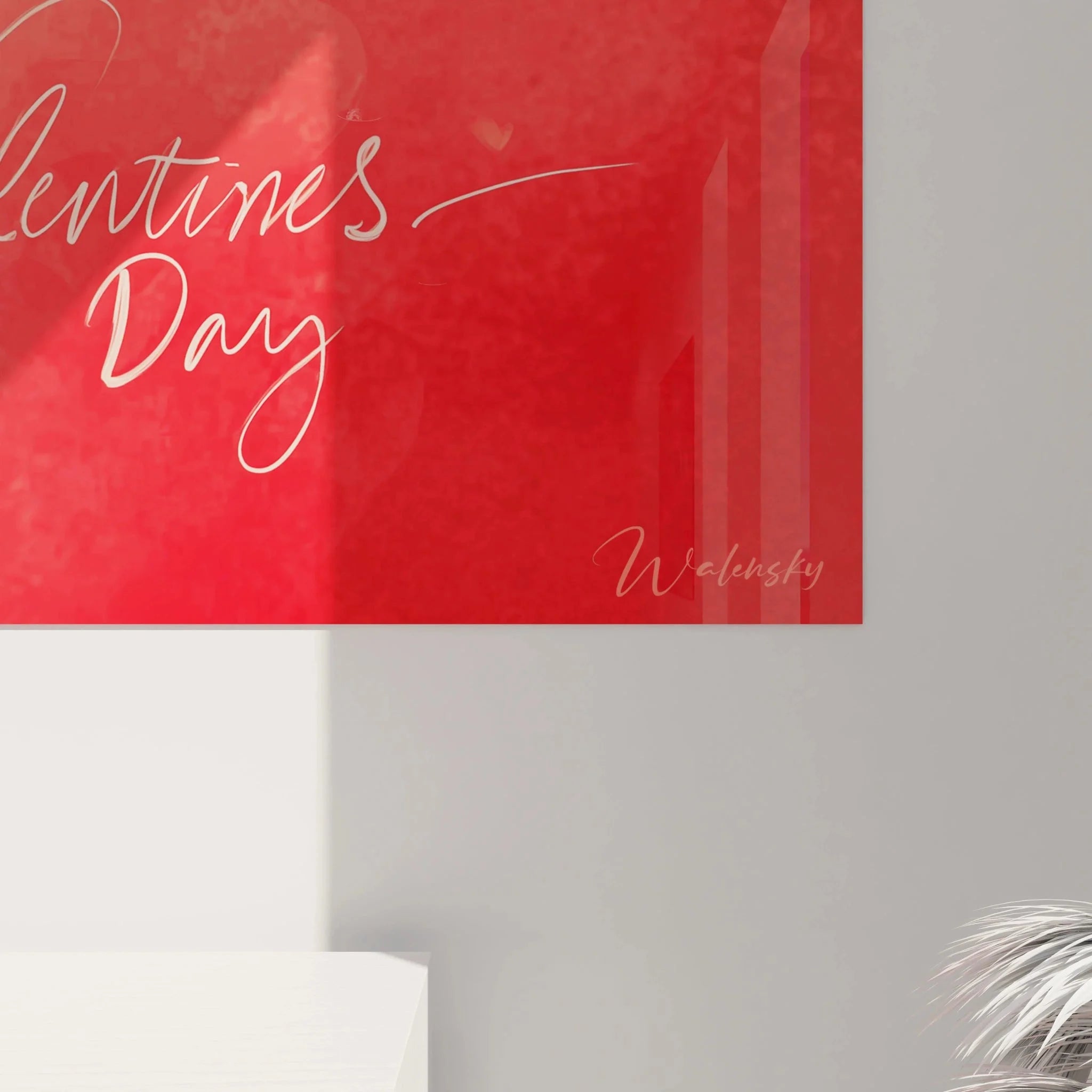 Gesamtansicht romantisches Valentinstag Wandbild mit eleganter Frauendarstellung in warmen roten Farbtönen