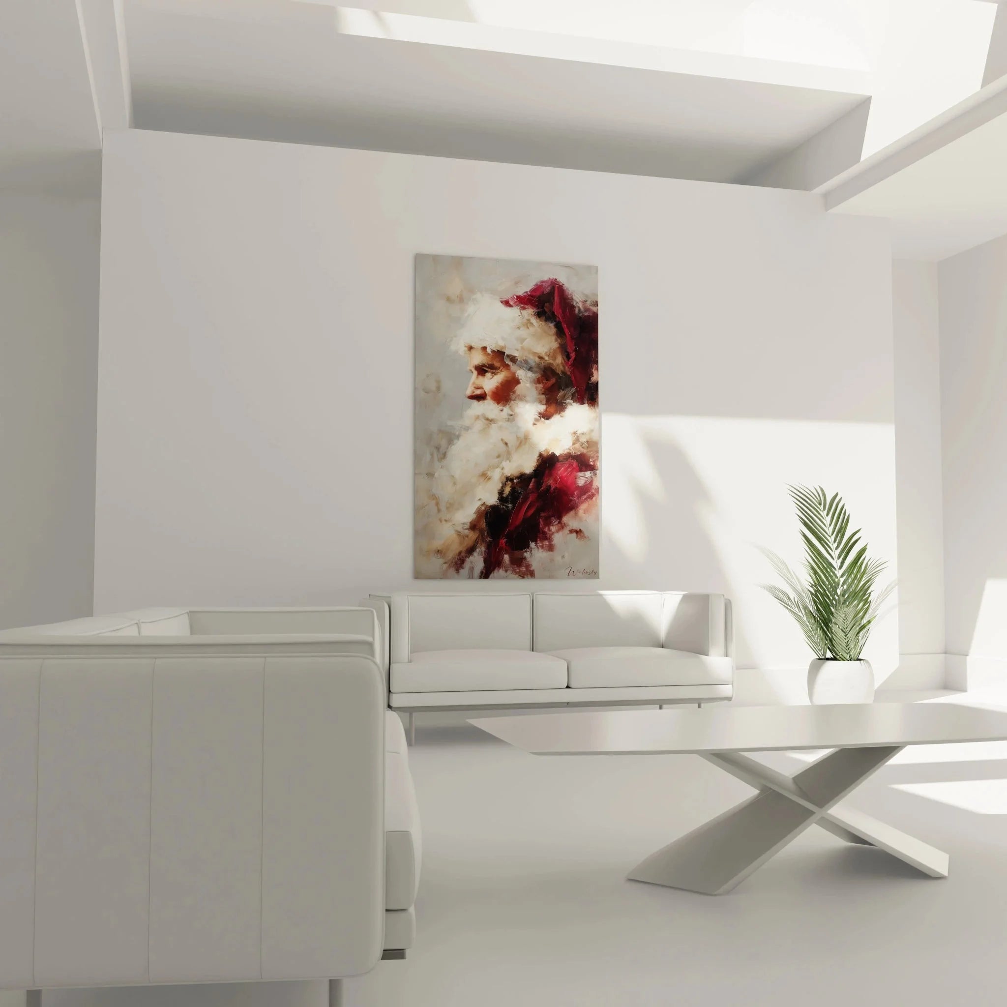 Detailansicht Santa Claus Wandbild mit kunstvoller Maltechnik und traditioneller Weihnachtsmann Darstellung