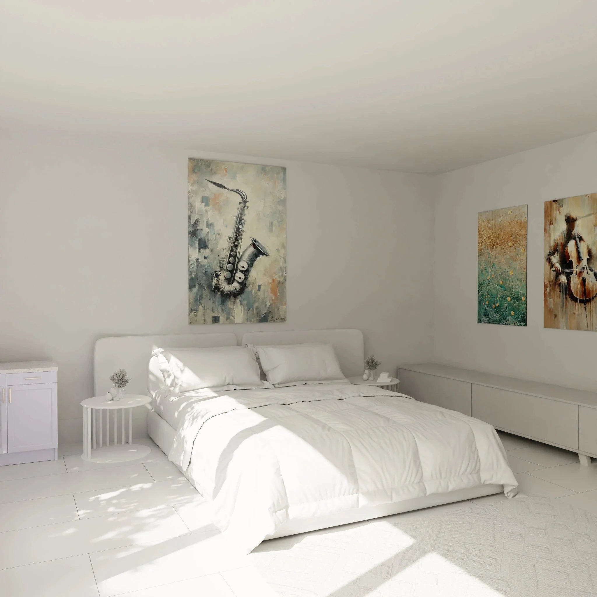 Saxophon Wandbild im Schlafzimmer, abstrakte Musikdekoration in gedämpften Farben